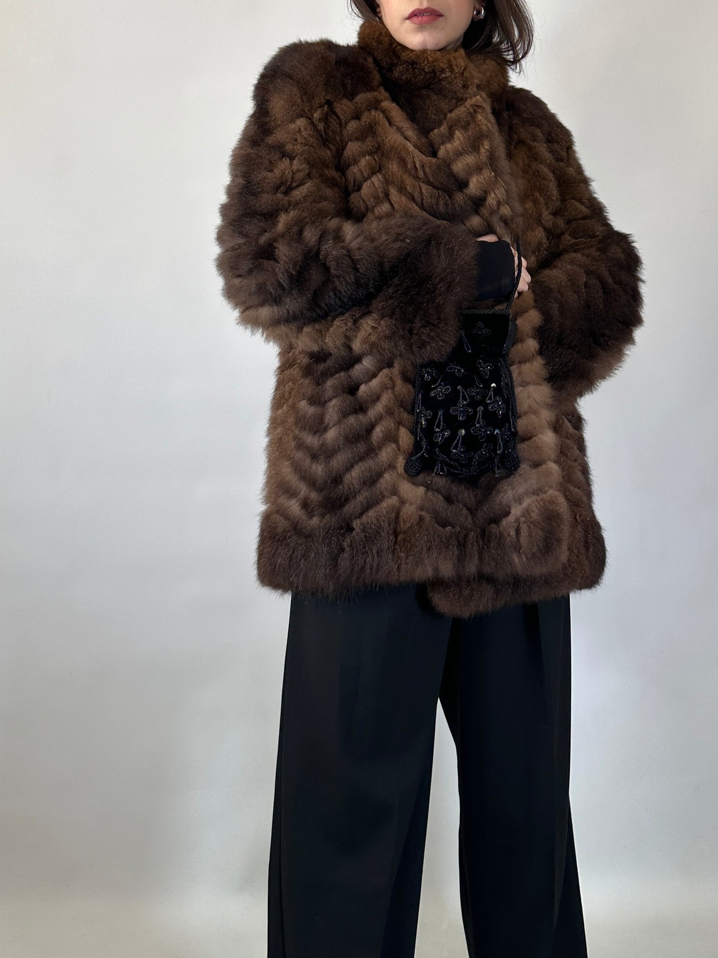 Vintage Chevron Fur Coat