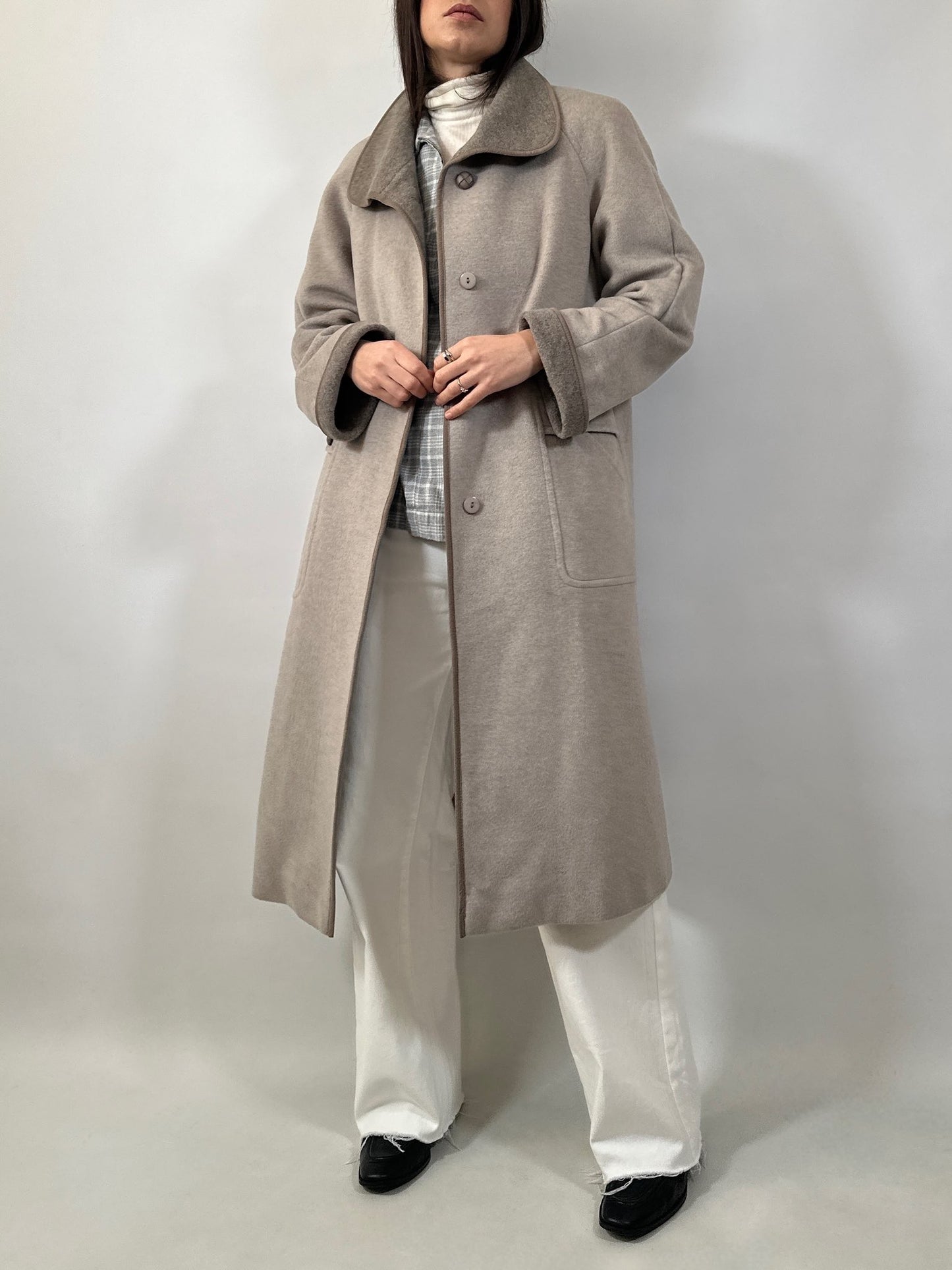 Vintage Wool & Cashmere Coat with Contrast Collar & Cuffs