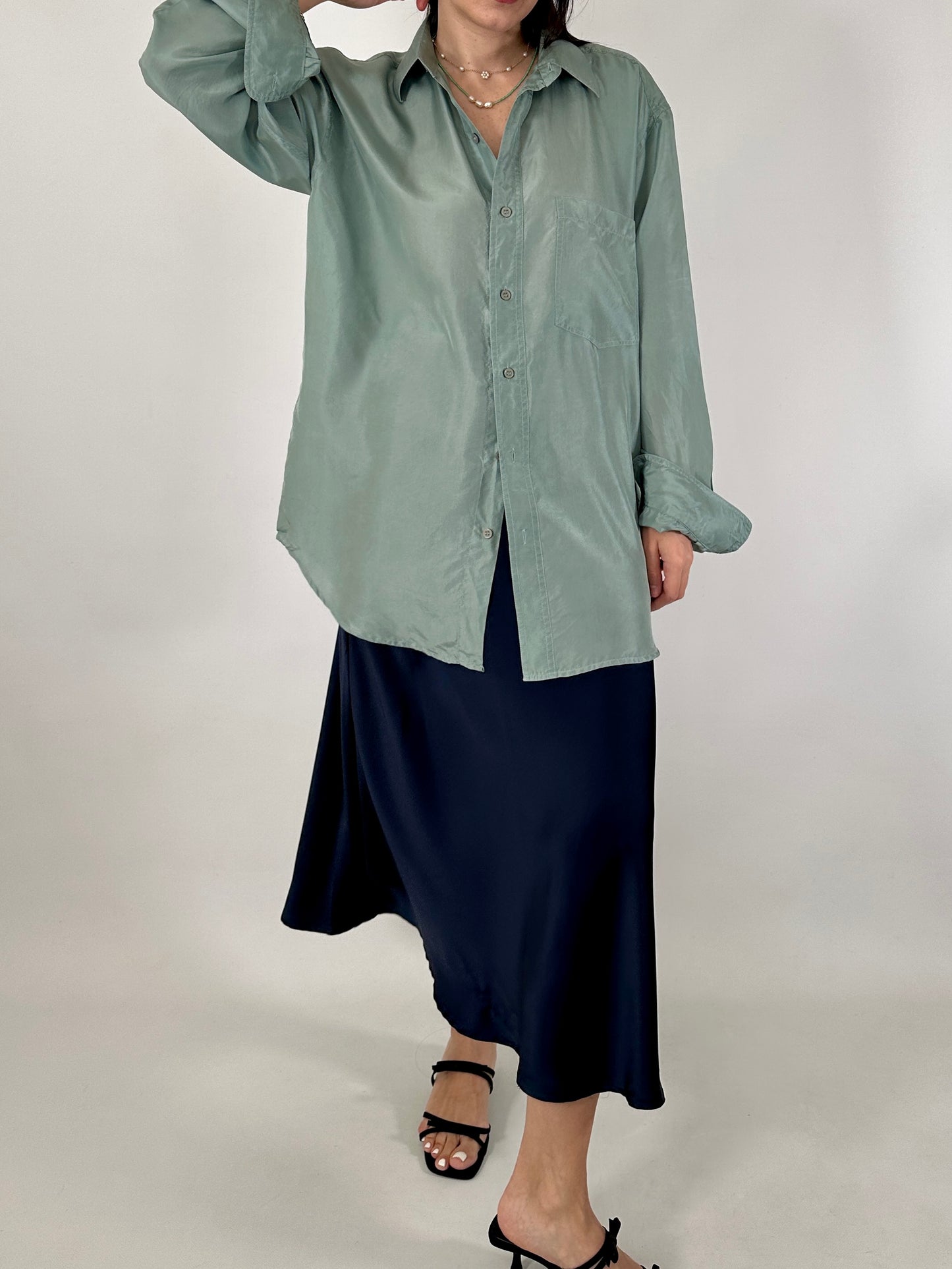 Pure silk aquamarine shirt