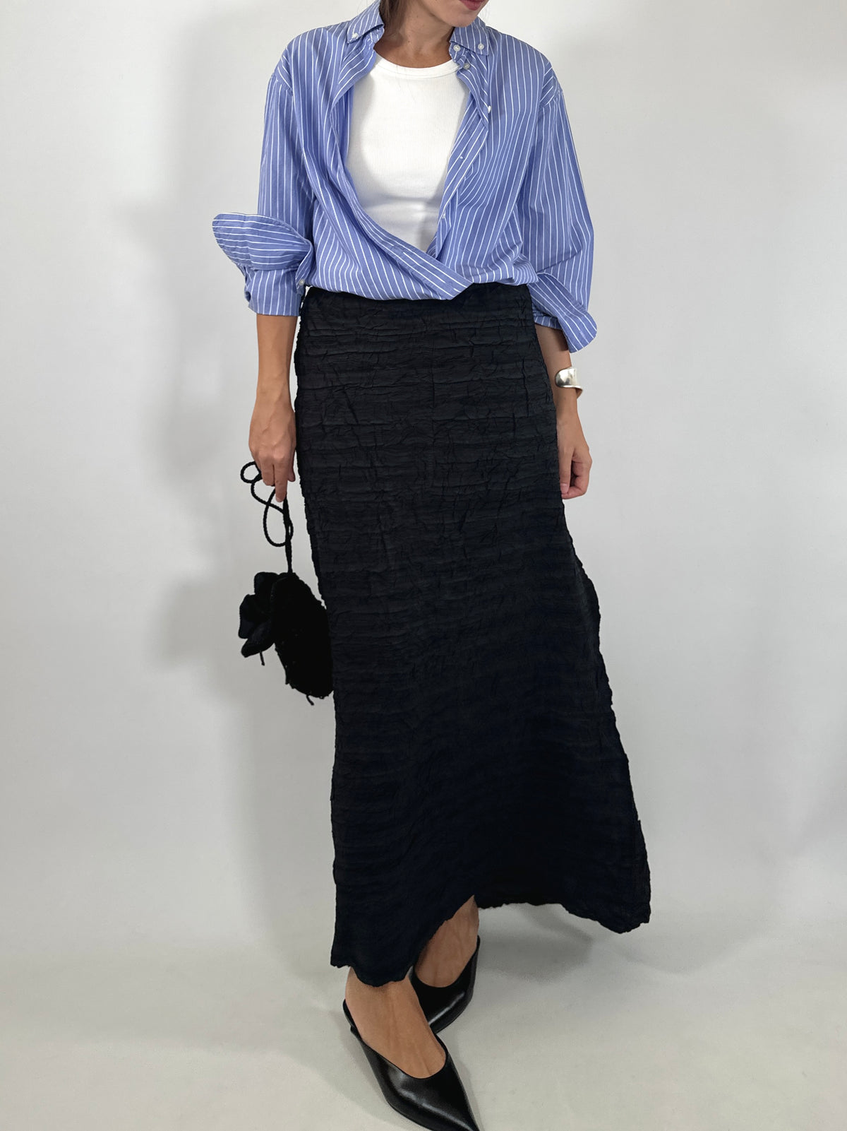 Black Crinkled Maxi Skirt