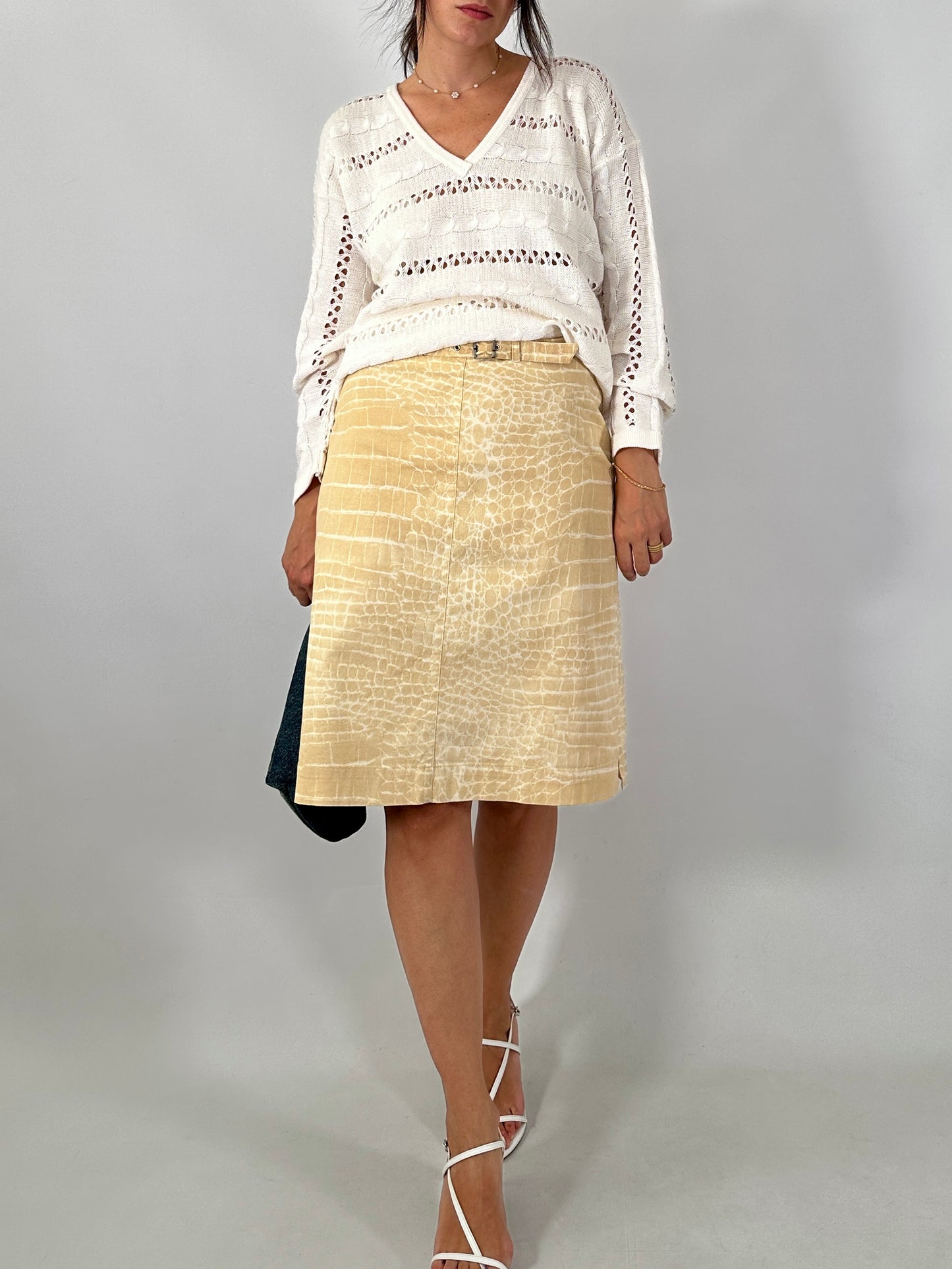 Croc-print cotton vintage skirt