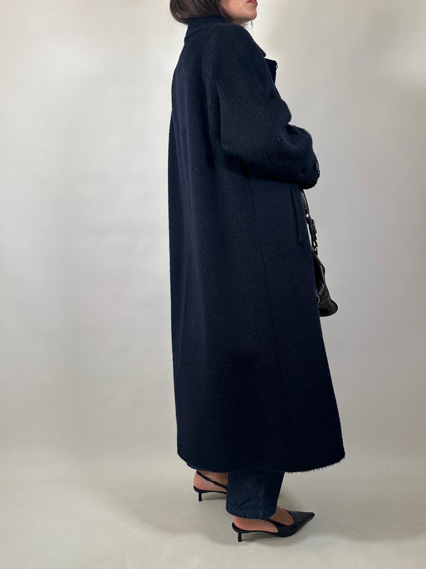 Long Blue Lama and Wool Coat