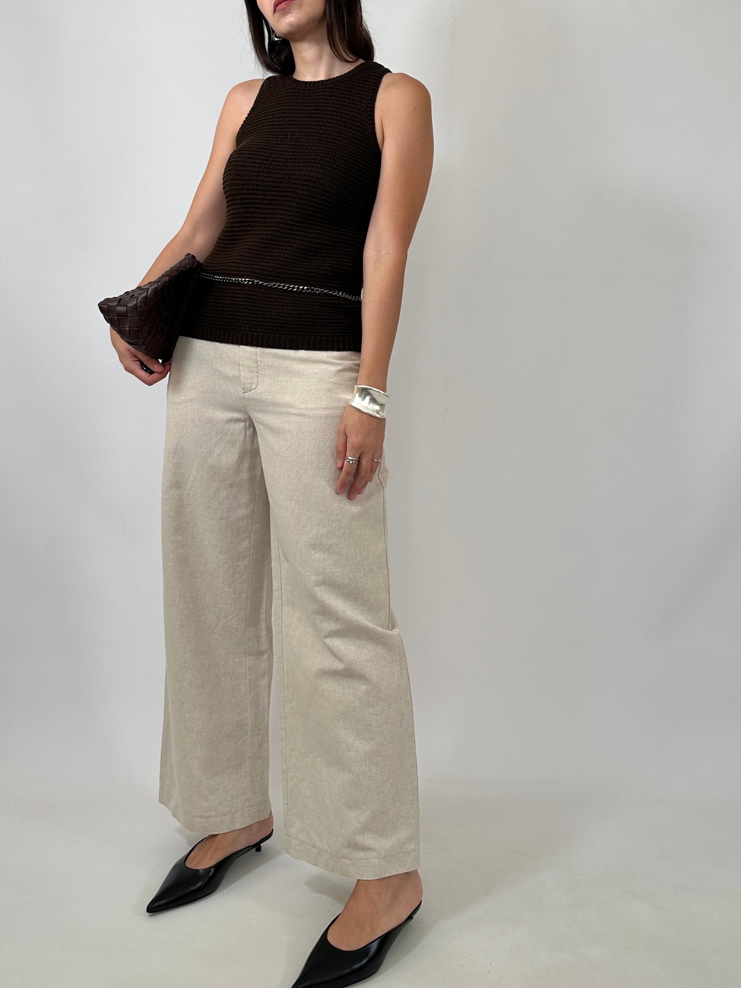 Linen Blend Wide Leg Trousers