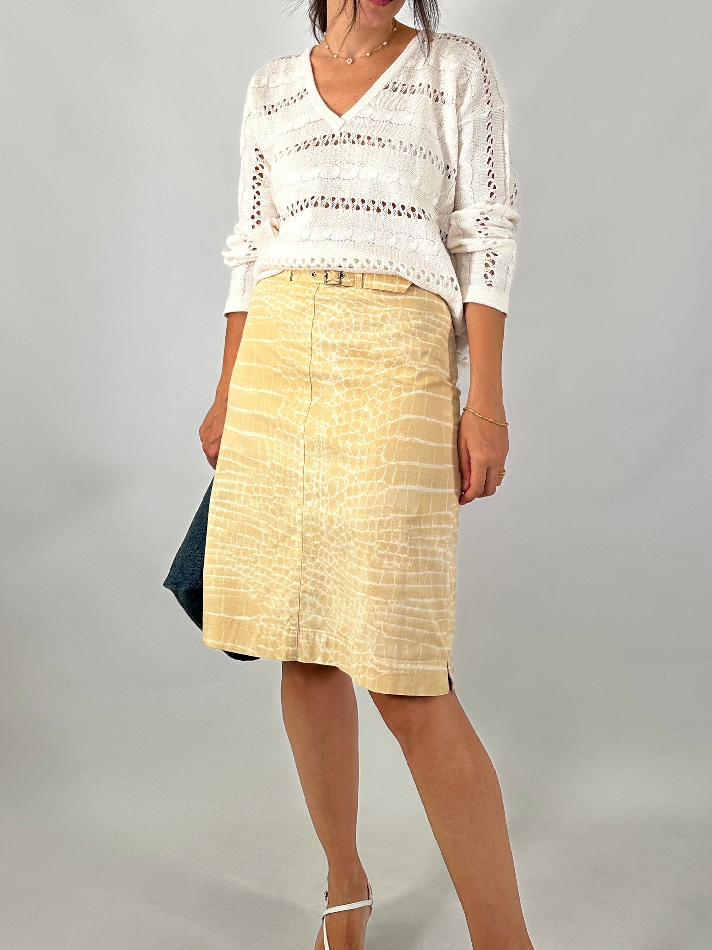 Croc-print cotton vintage skirt