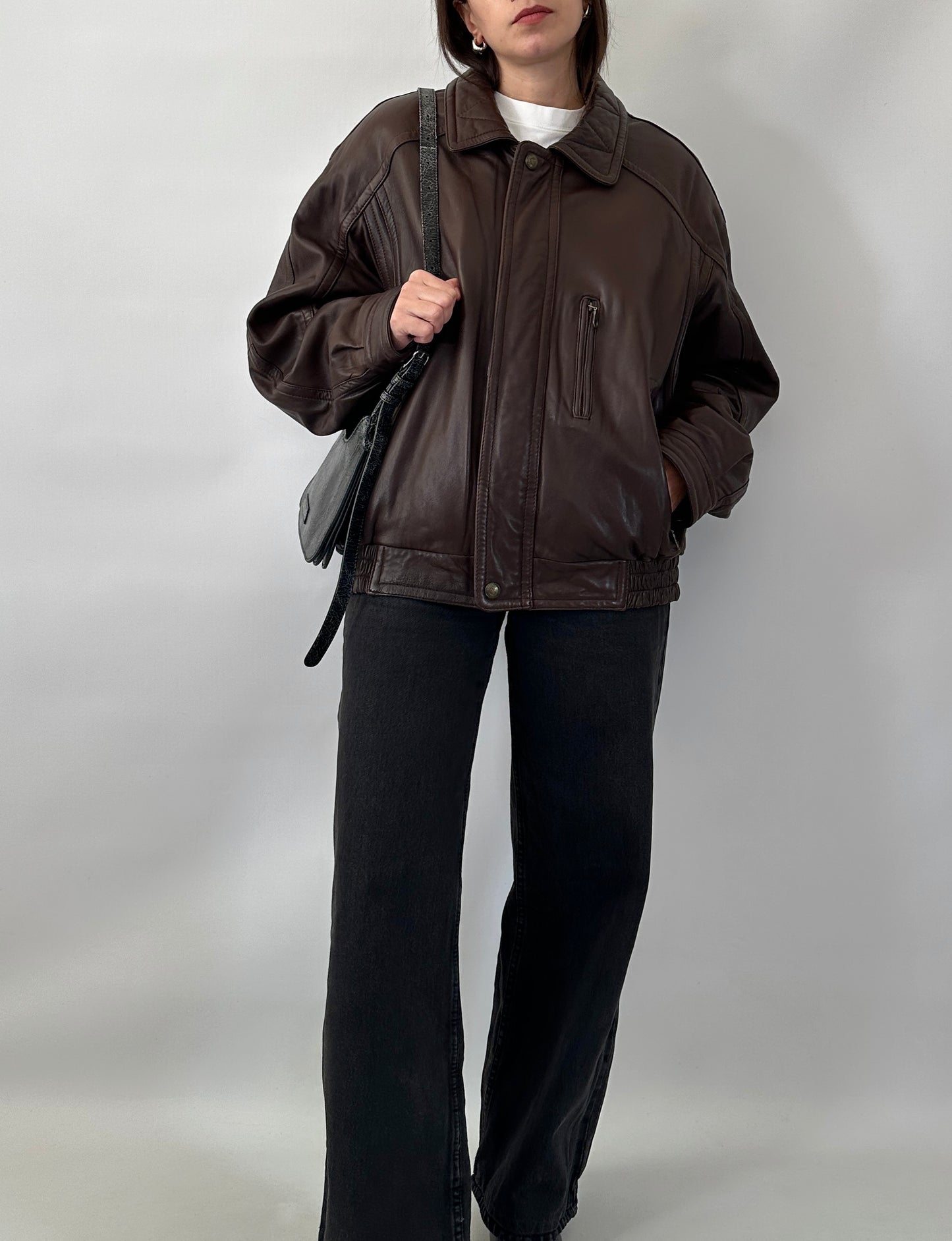 Soft leather brown bomber jacket