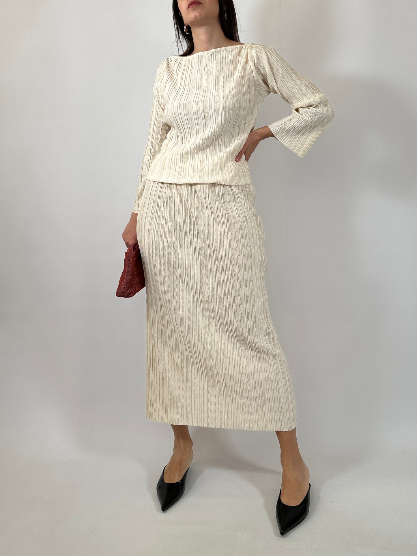 Pleated Top & Skirt Set