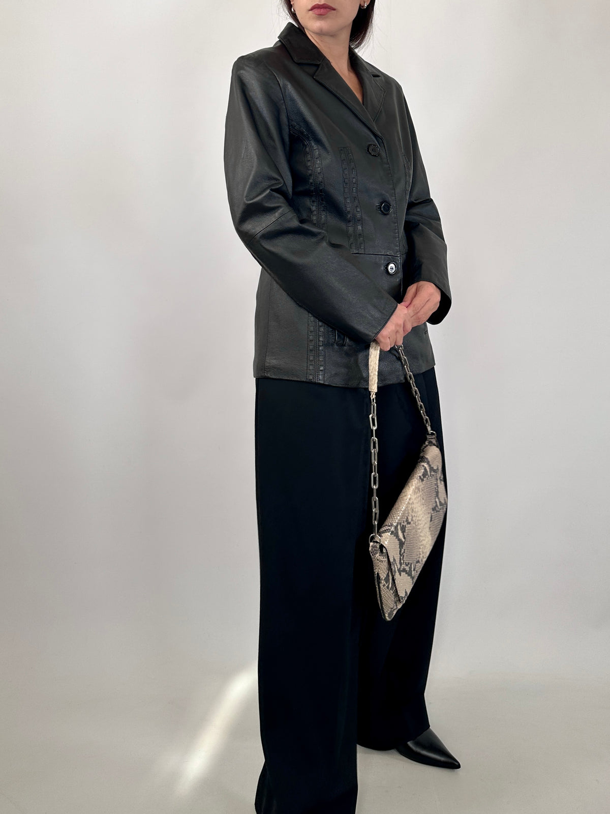 Black Leather Fitted Blazer