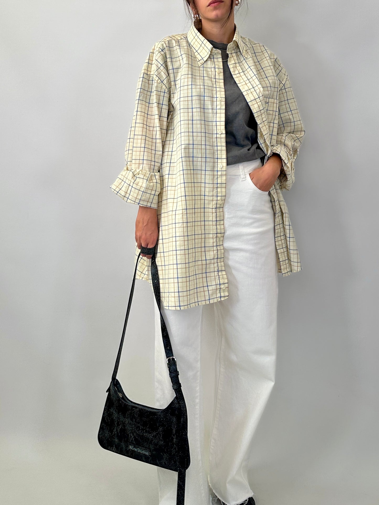 Butter yellow casual checked shirt