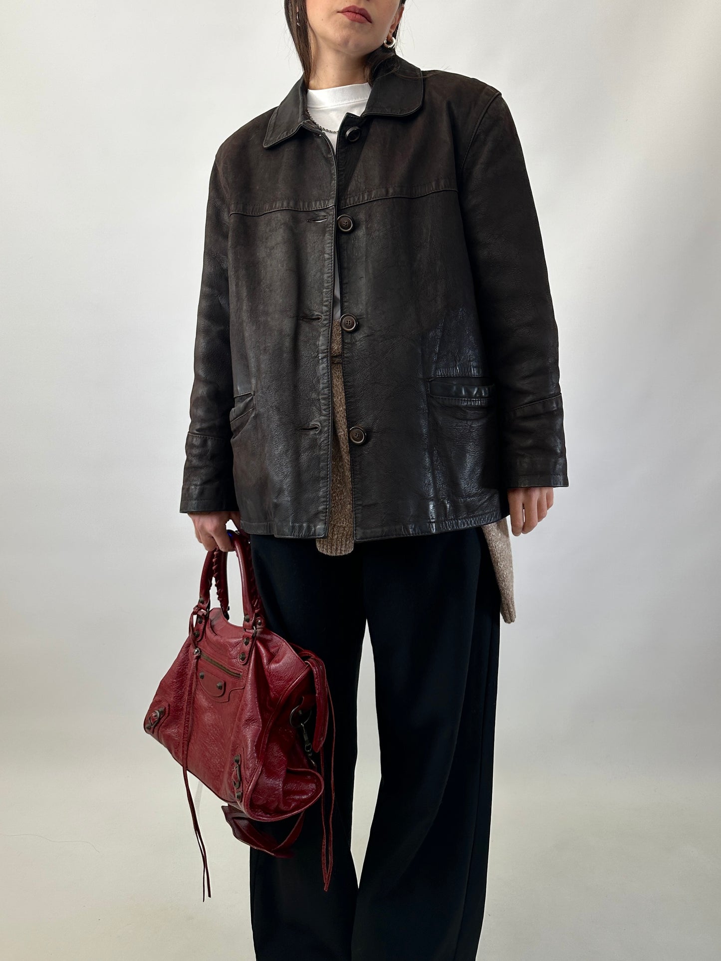 Nubuck leather car coat