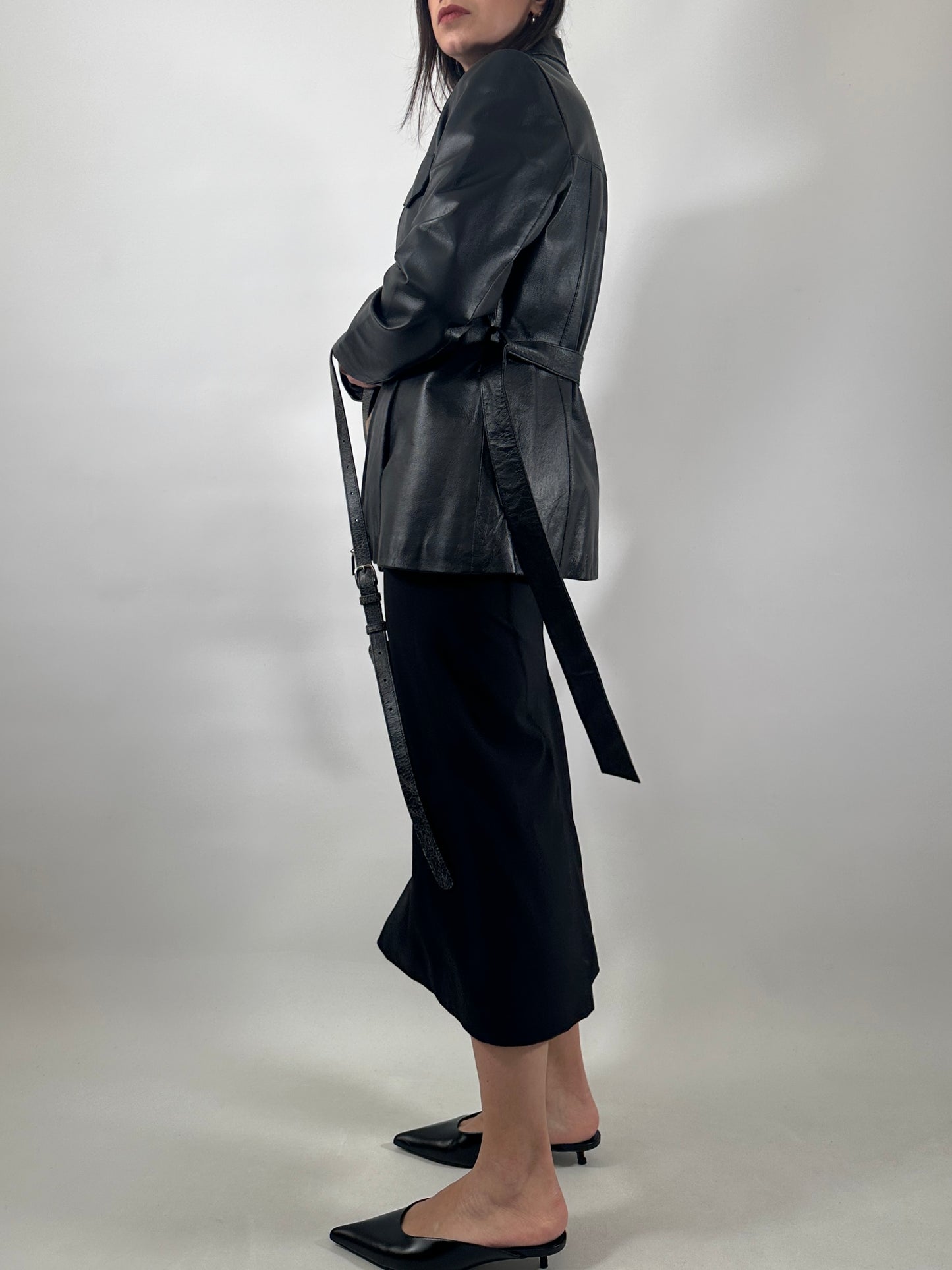 Vintage Leather Belted Jacket
