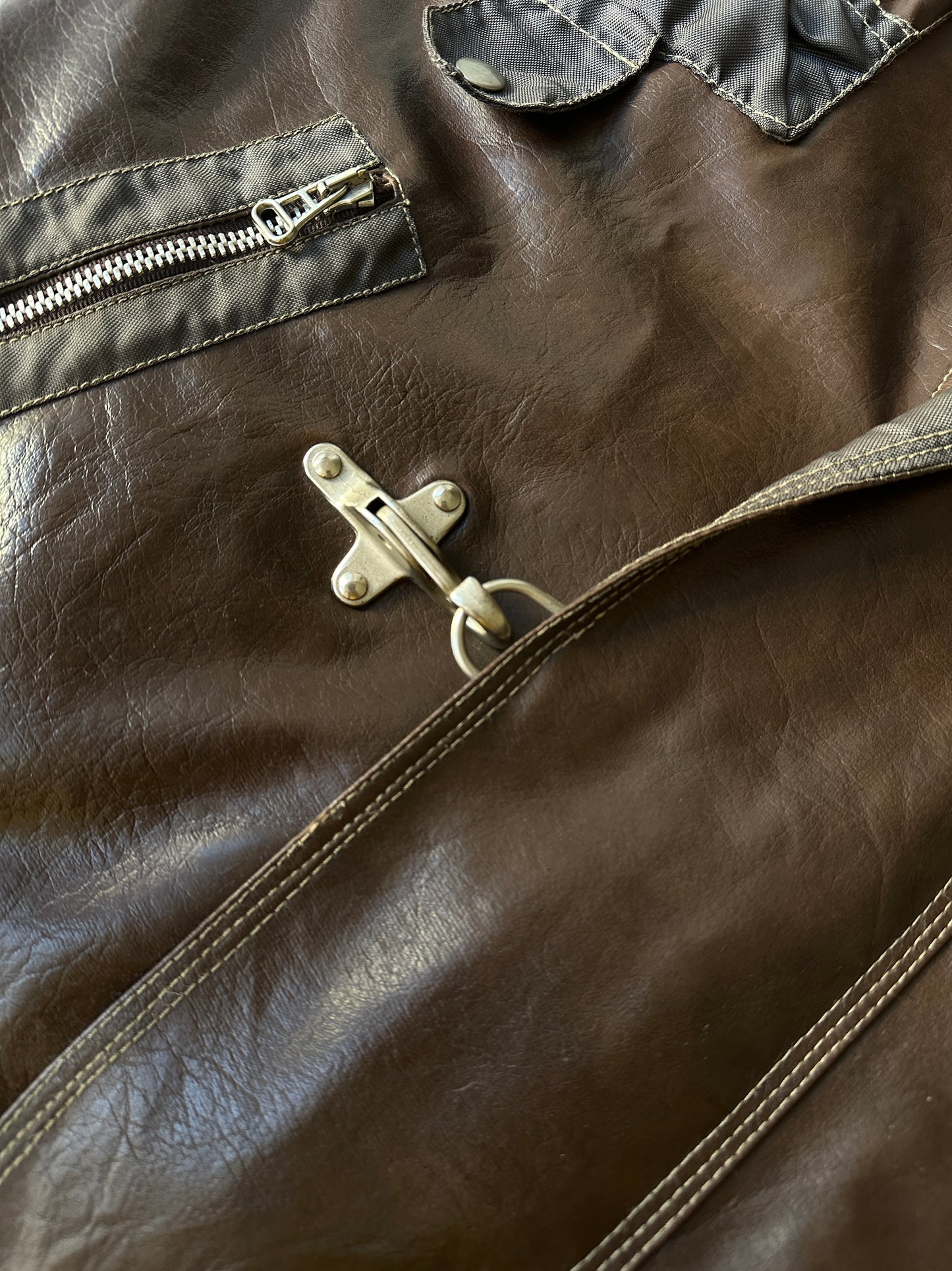Vintage utility leather and nylon jacket