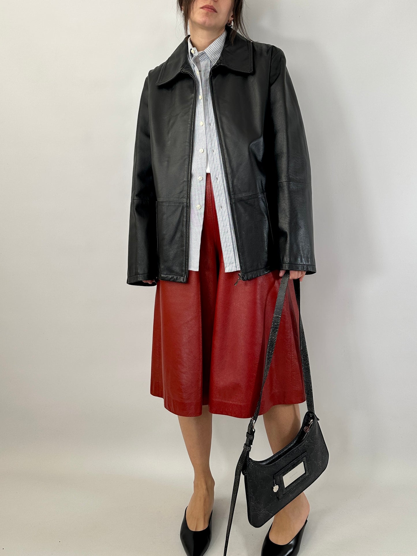 Black leather zip-up jacket