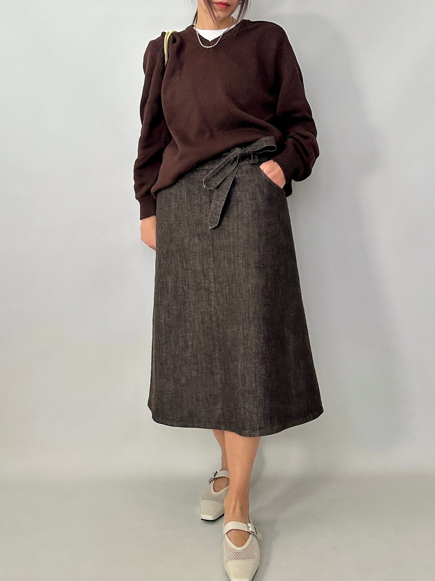Max Mara chocolate denim wrap skirt