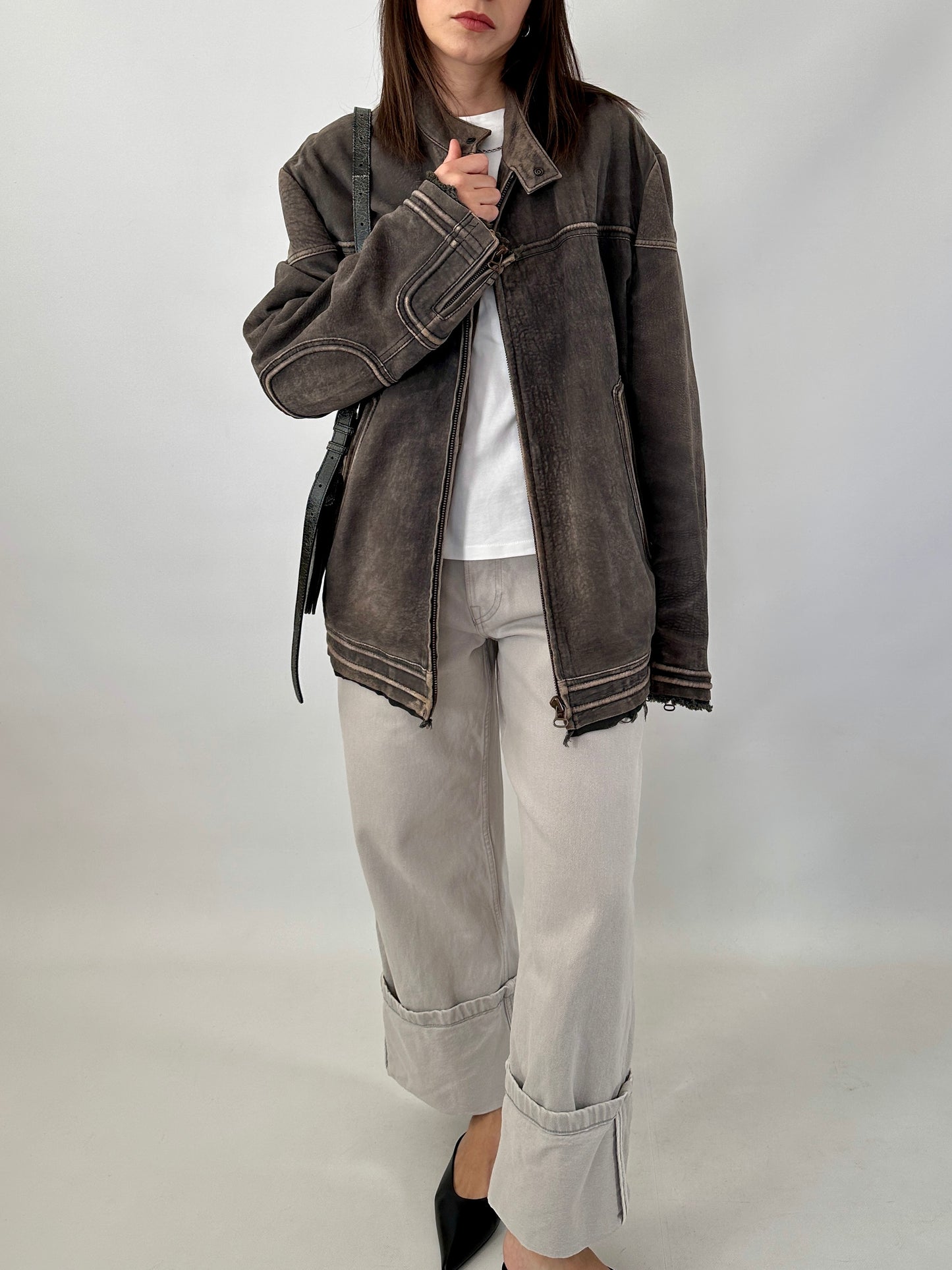 Boss distressed leather racer jacket