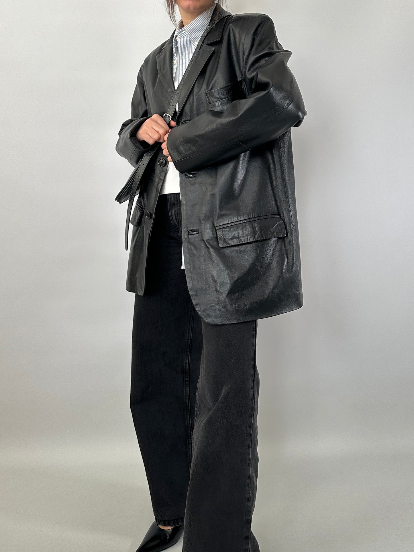 Genuine leather oversize blazer