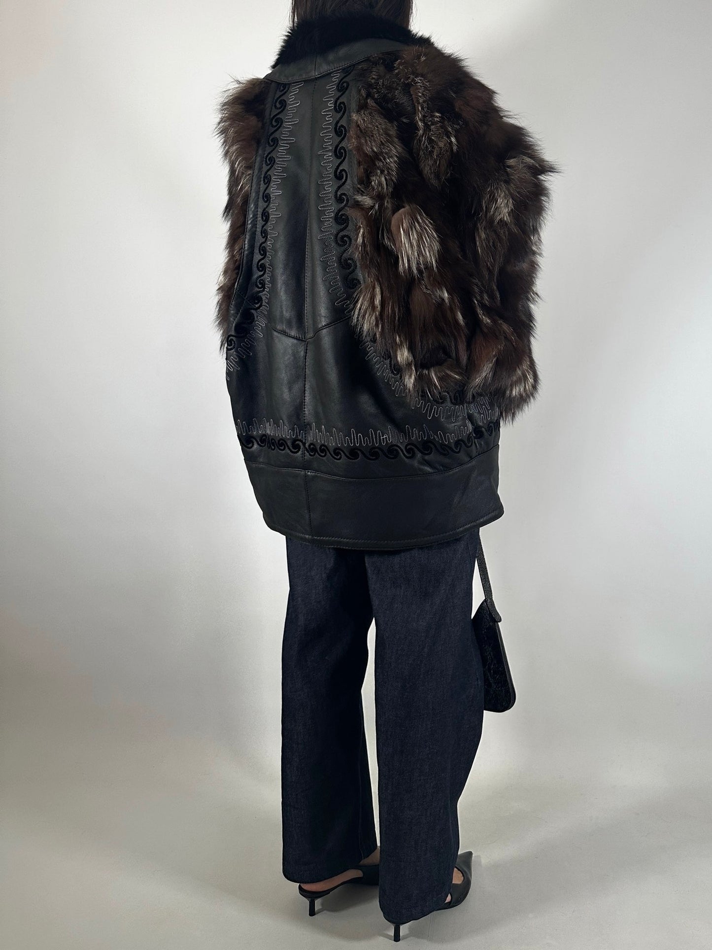 Embroidered Shearling Jacket with Fur Sleeves