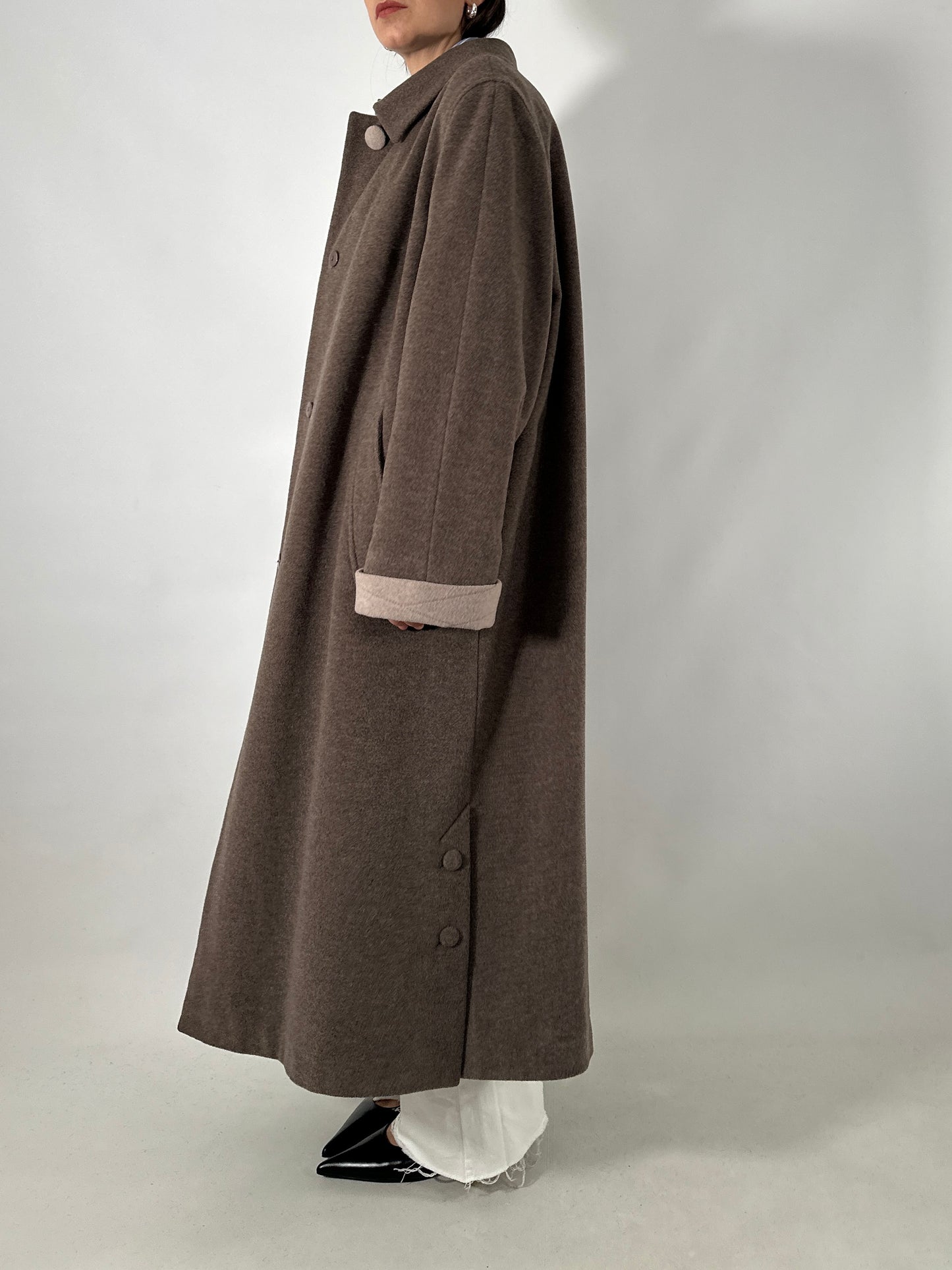 Vintage taupe wool and cashmere long coat