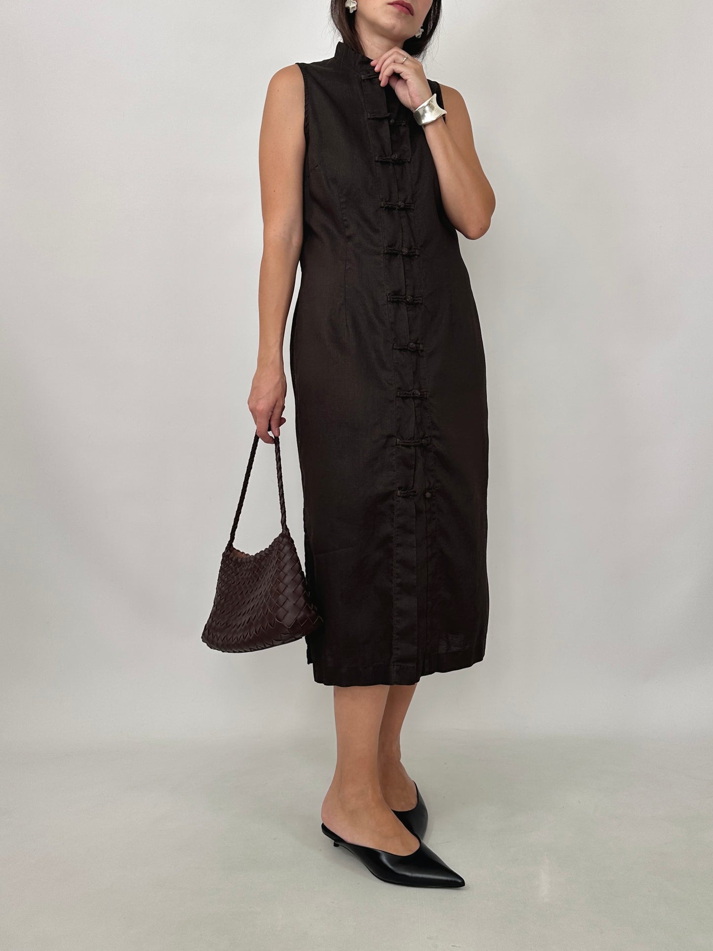 Chocolate Midi Mandarin Dress