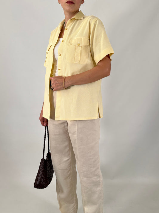 Textured cotton shirt with rose-shaped buttons