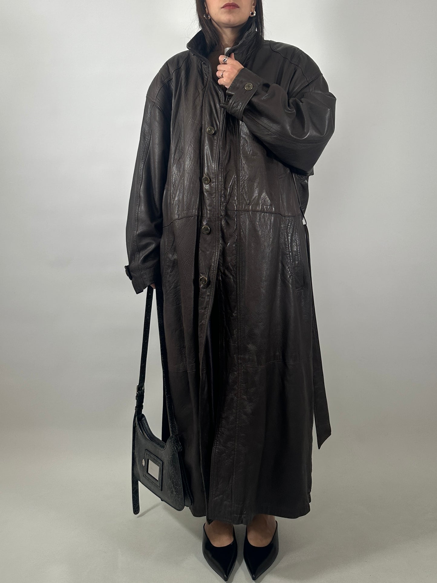 Vintage Soft Leather Funnel Neck Coat