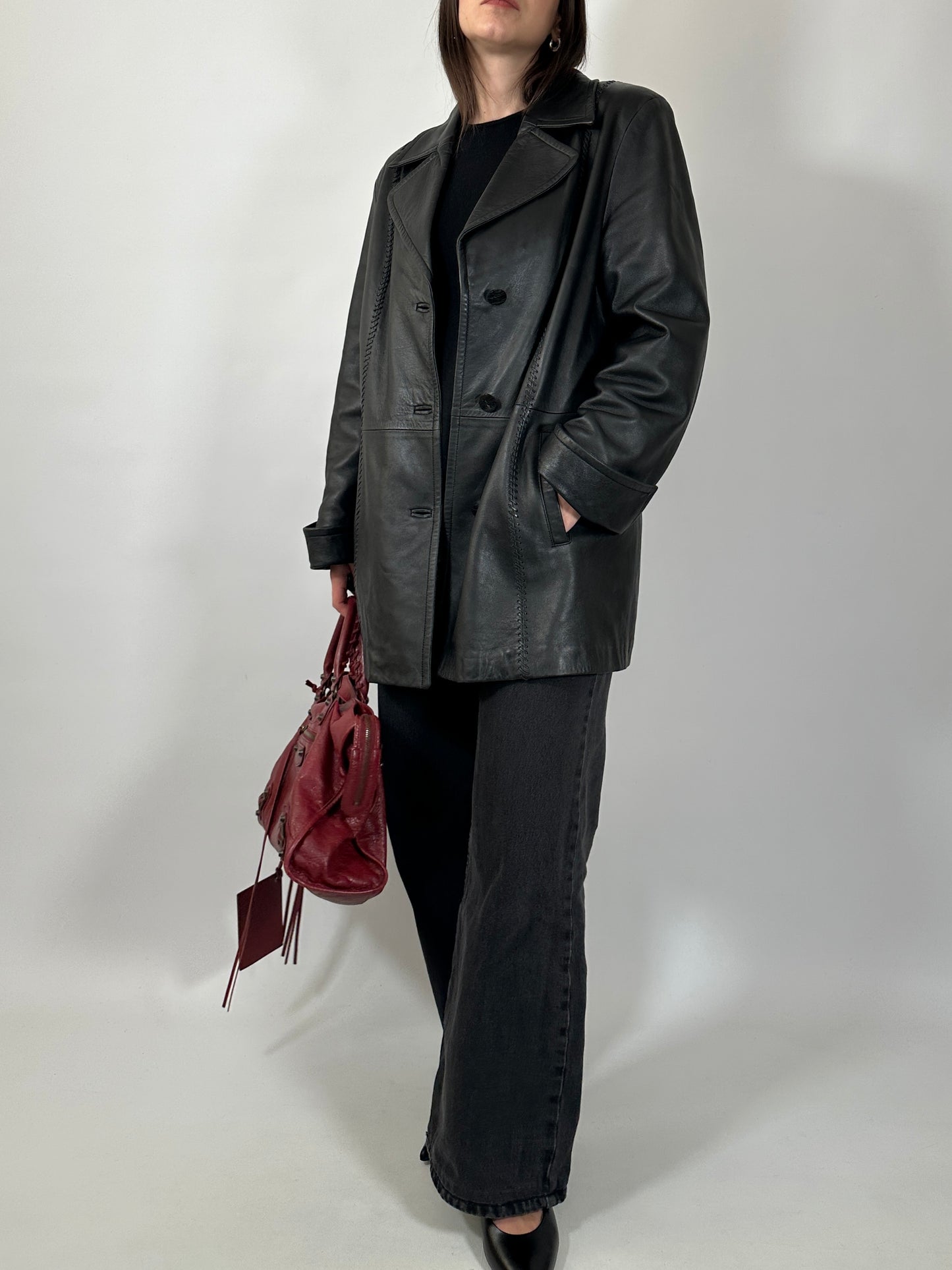 Soft Leather Nappa Coat with Whipstitch Details