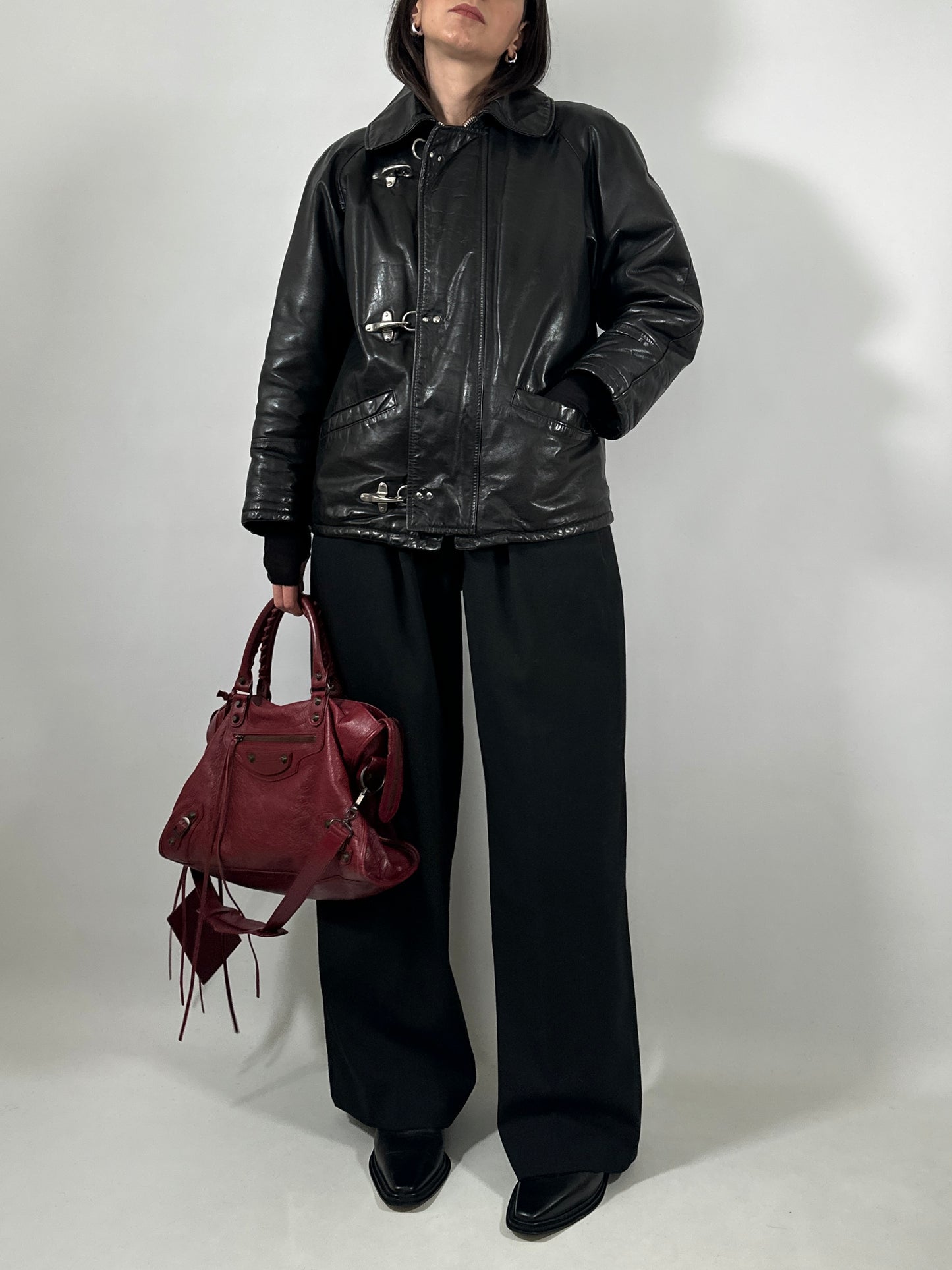 Hook Closure Leather Jacket