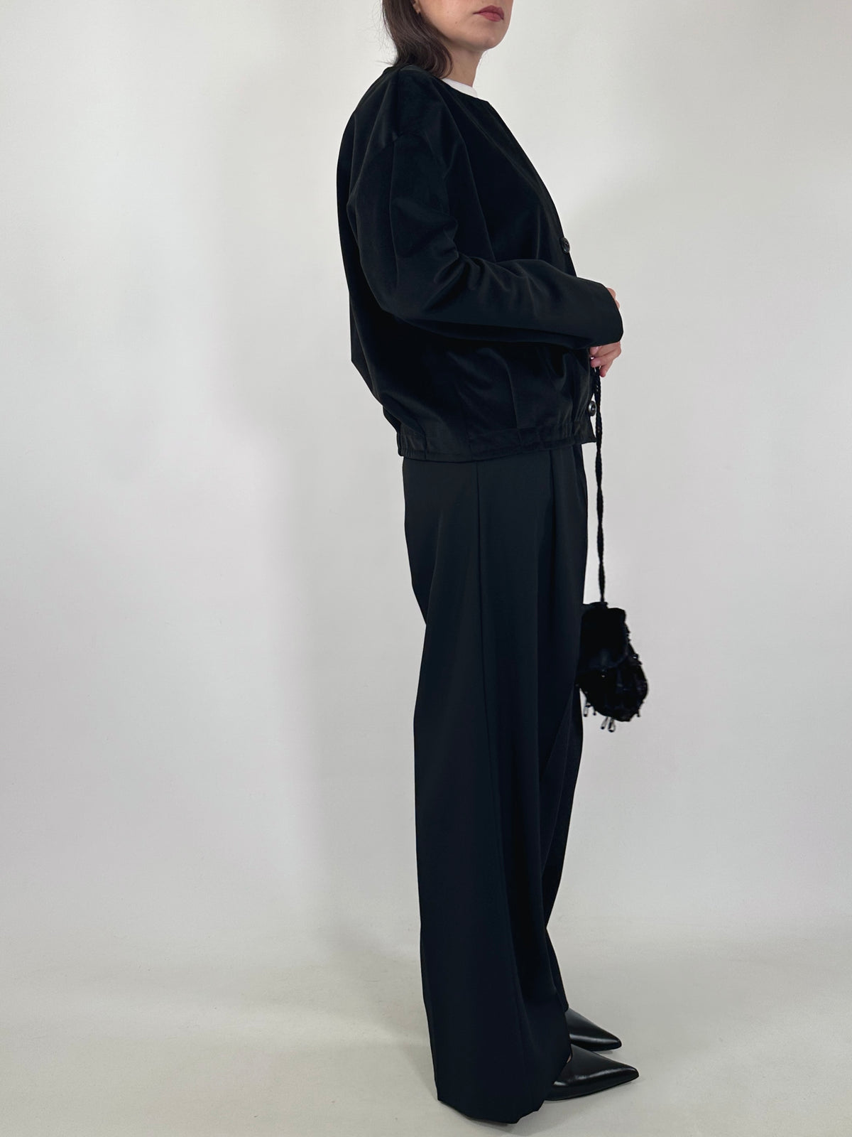 Tailored Black Velvet Bomber