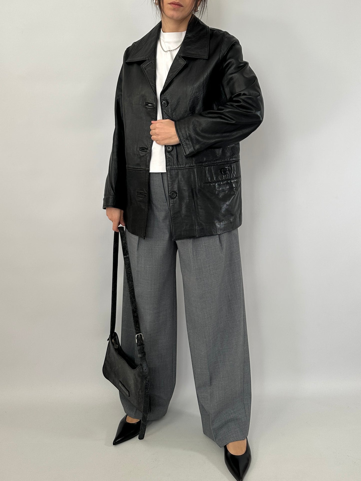 Black genuine leather vintage jacket