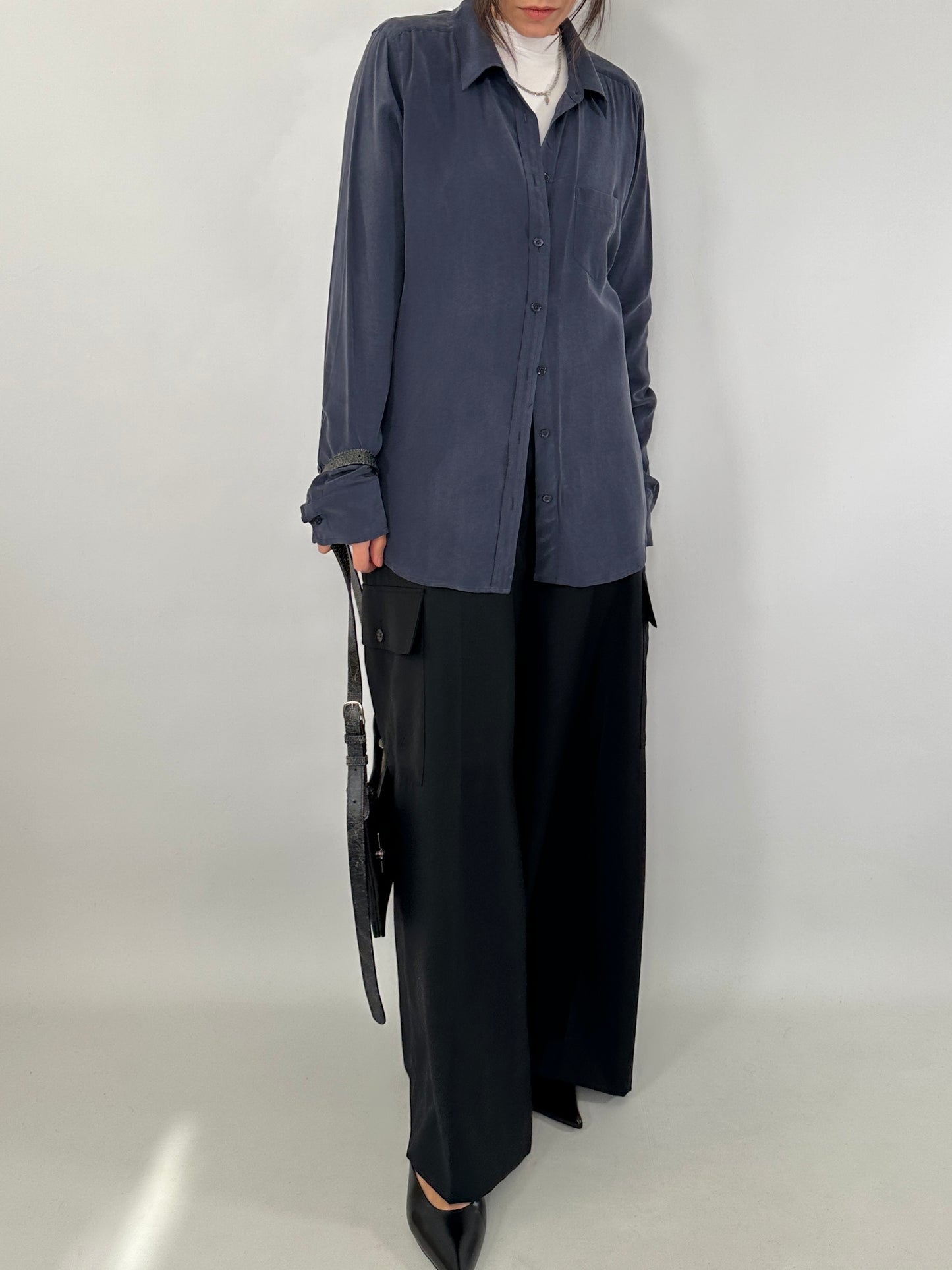 Essential washed silk blue shirt