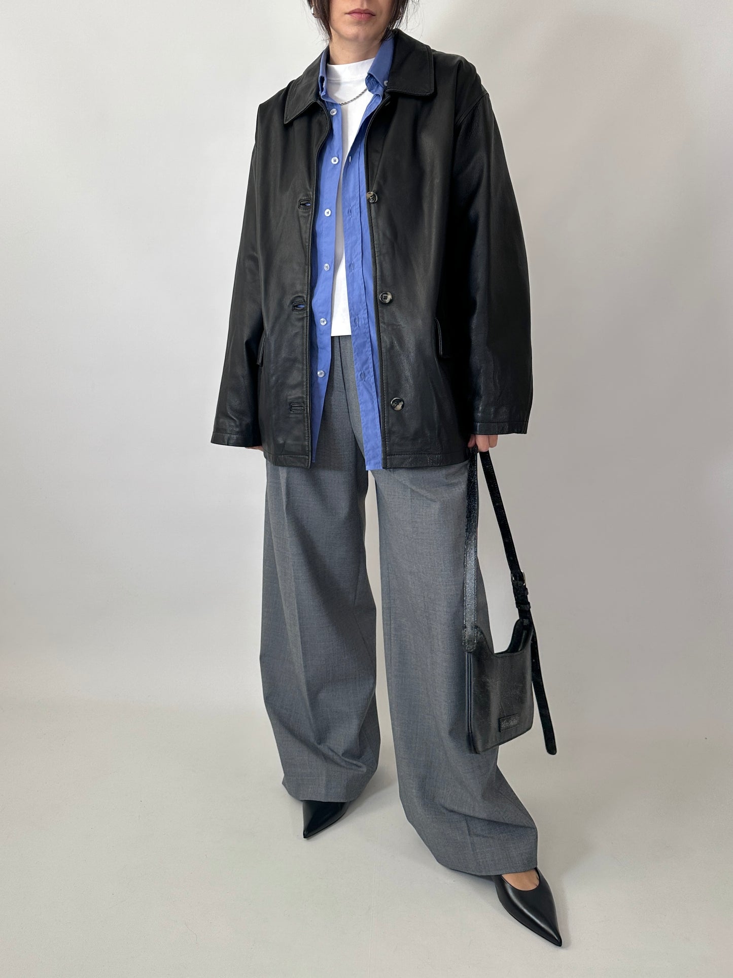 Boxy fit genuine leather jacket