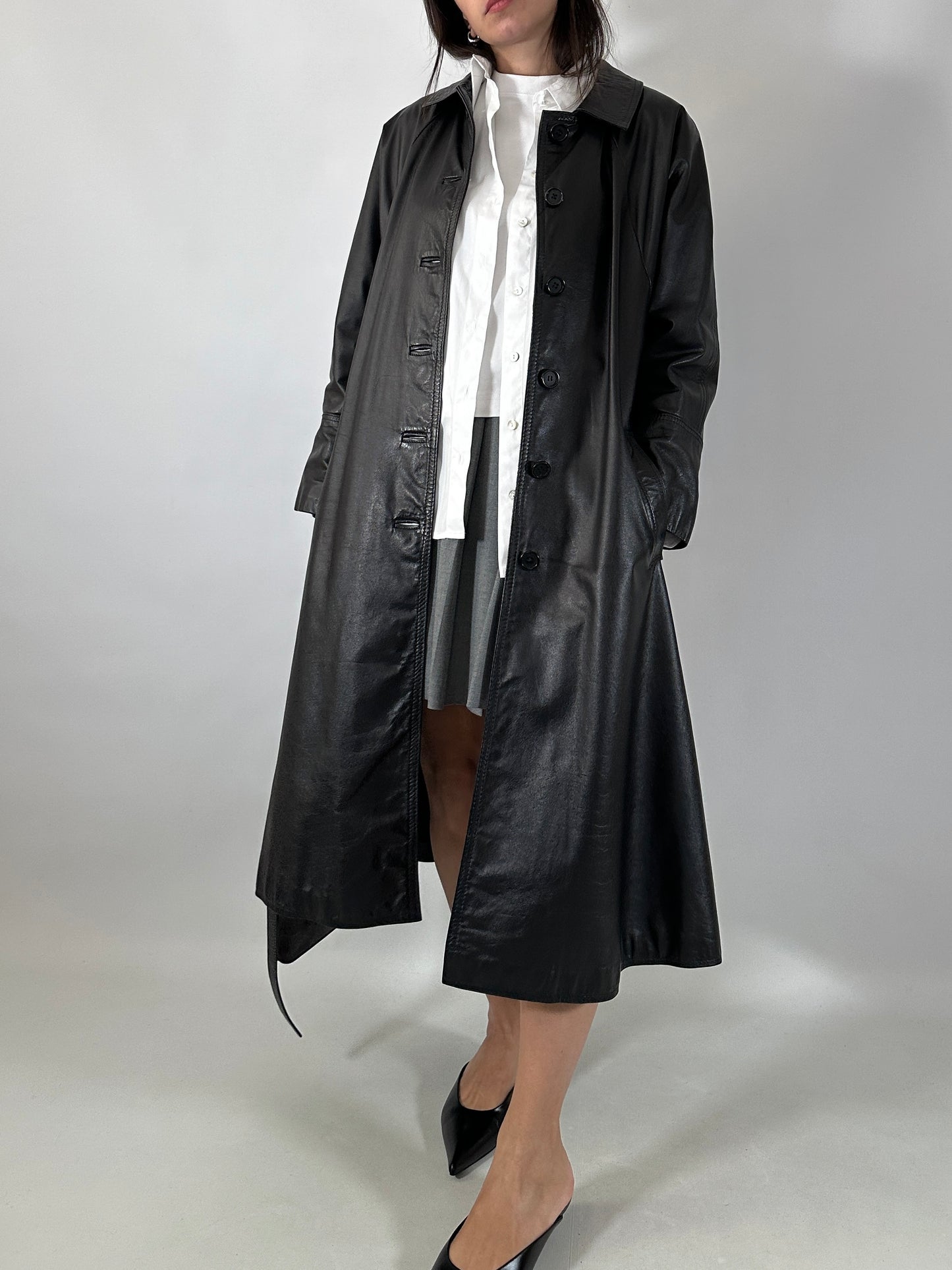 Classic black coat in genuine leather
