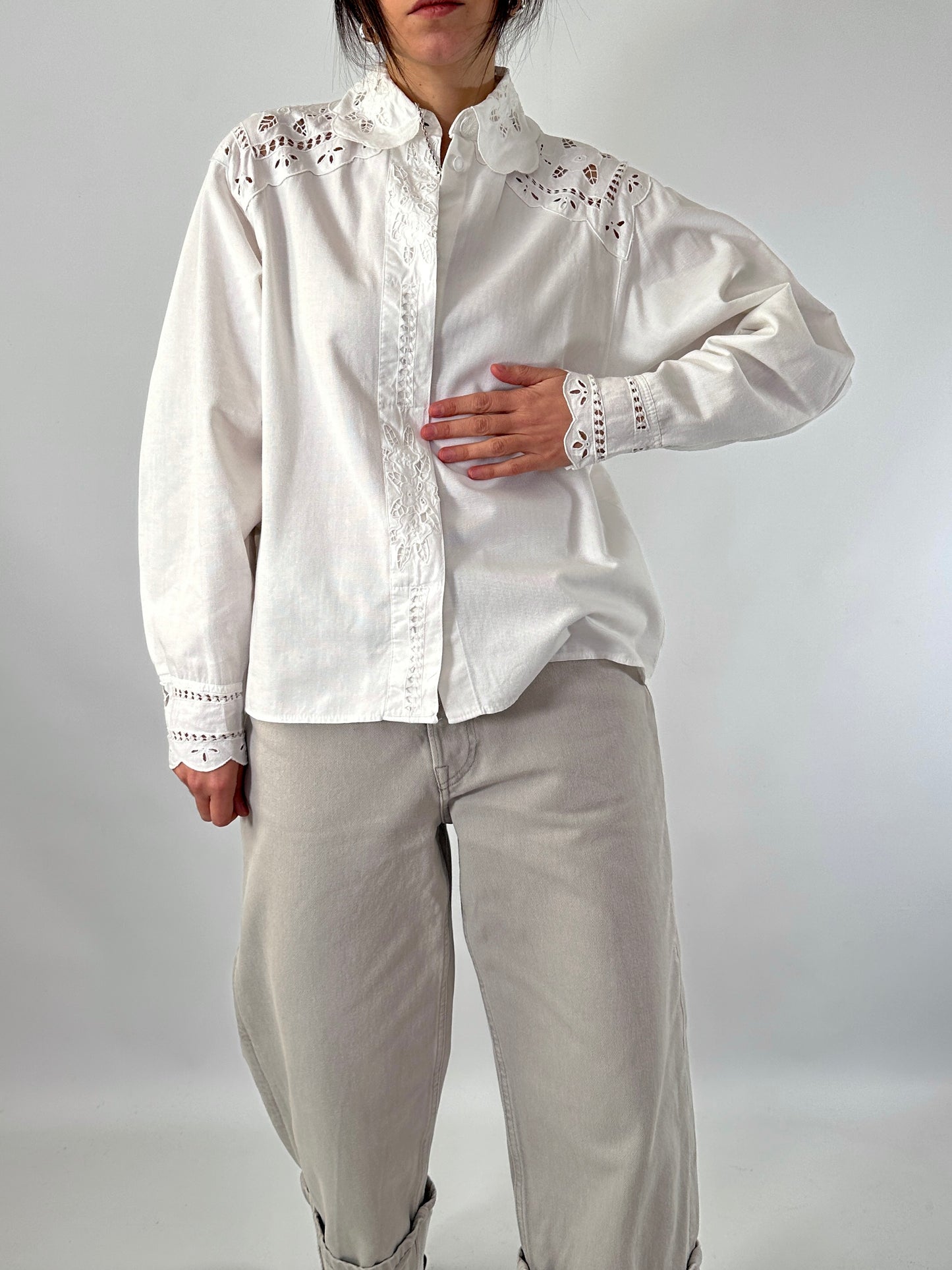Hand-embroidered vintage white shirt