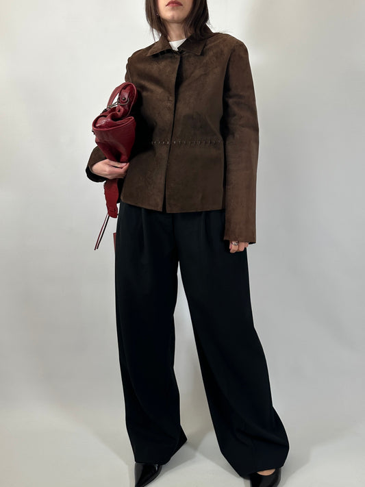 Brown Suede Boxy Fit Jacket