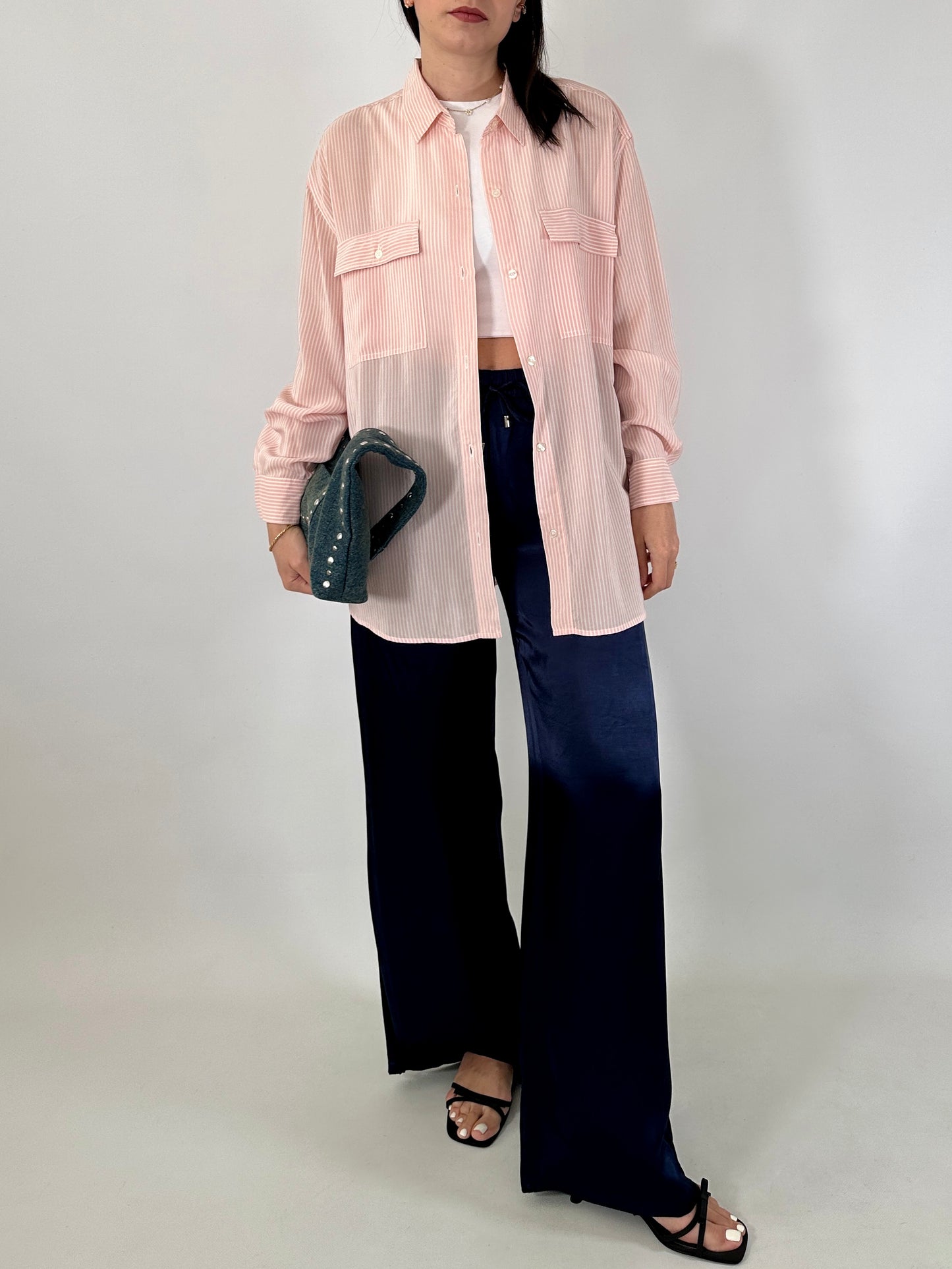 Pure silk striped pink shirt