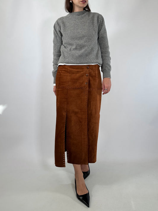 Suede Double Slit Midi Skirt
