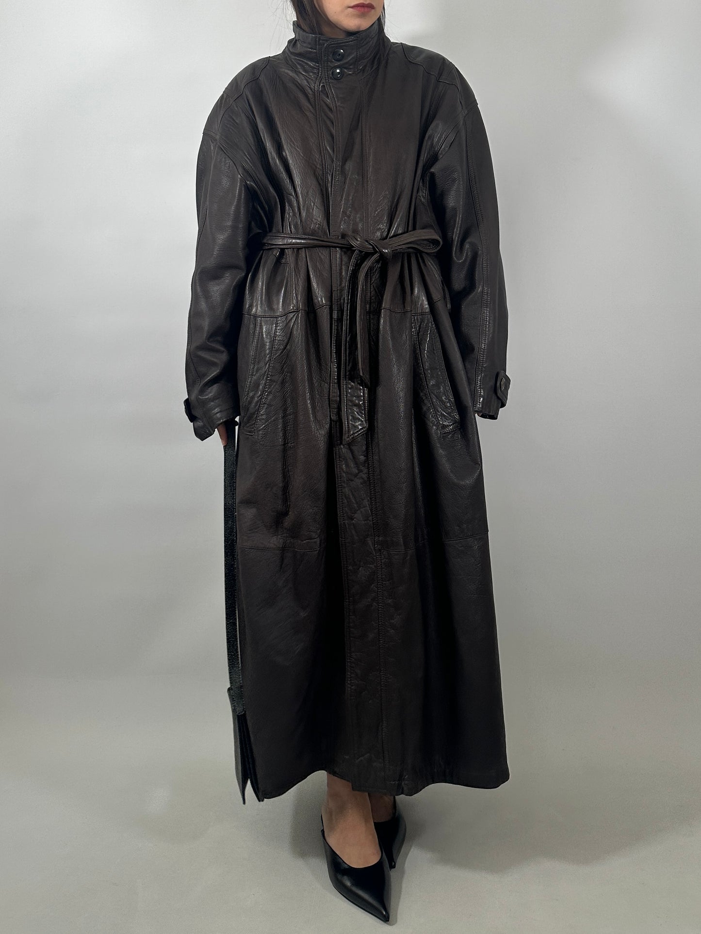 Vintage Soft Leather Funnel Neck Coat