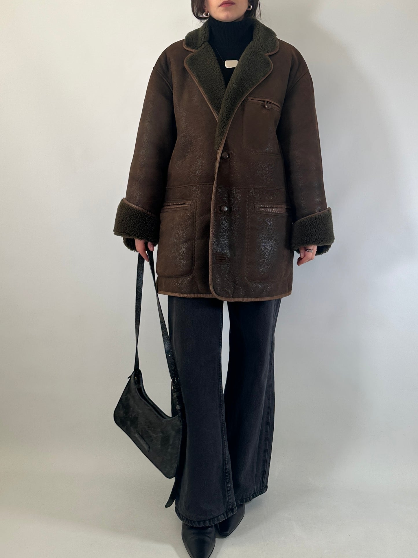 Original vintage wild shearling in brown & green