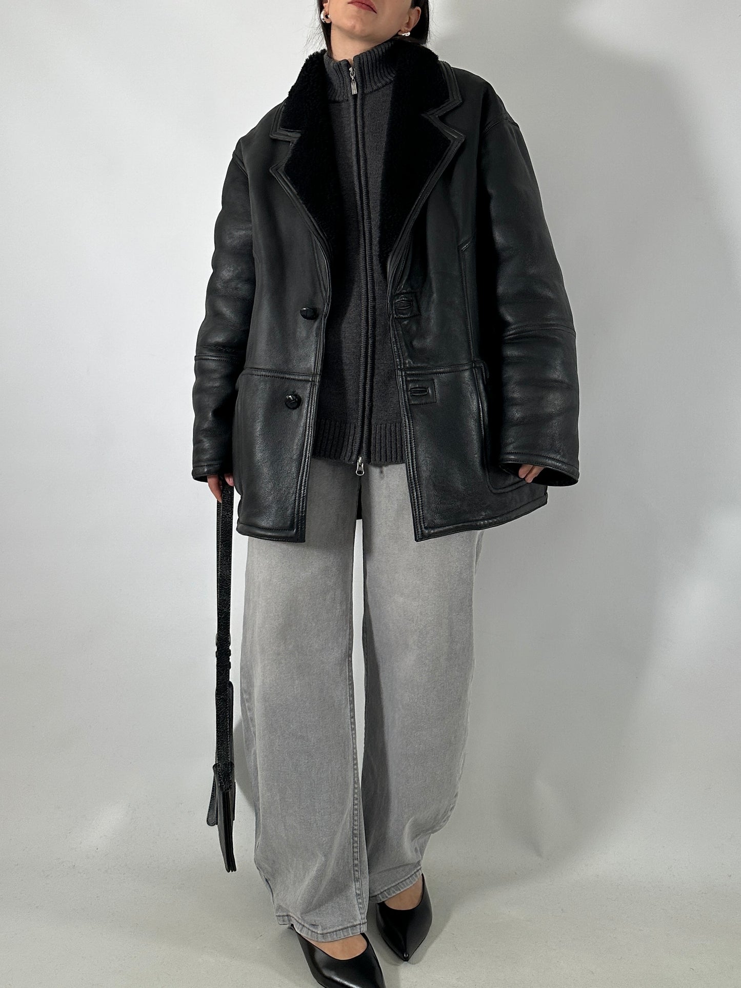 Vintage black shearling coat