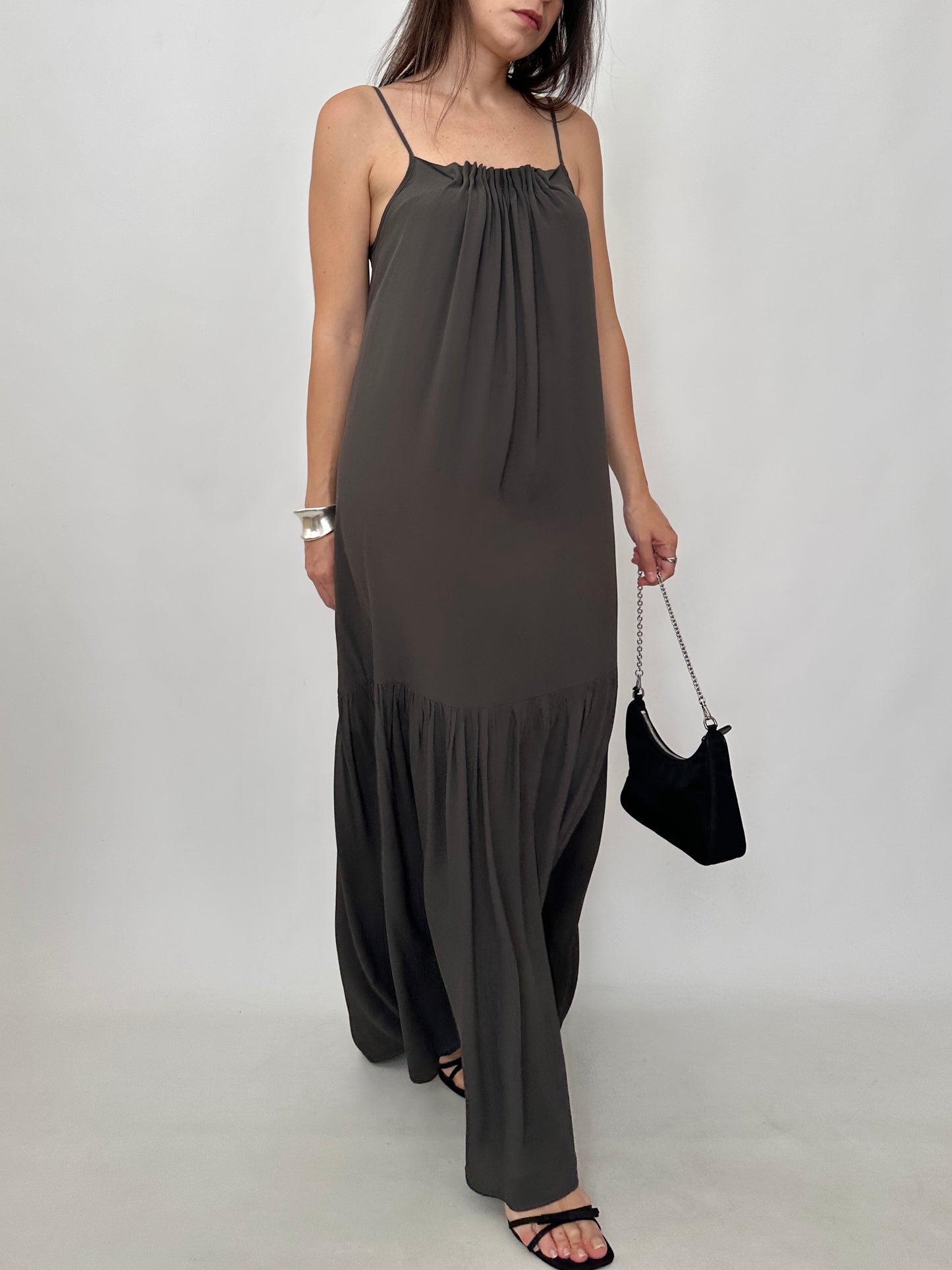 Draped Silk Blend Maxi Dress