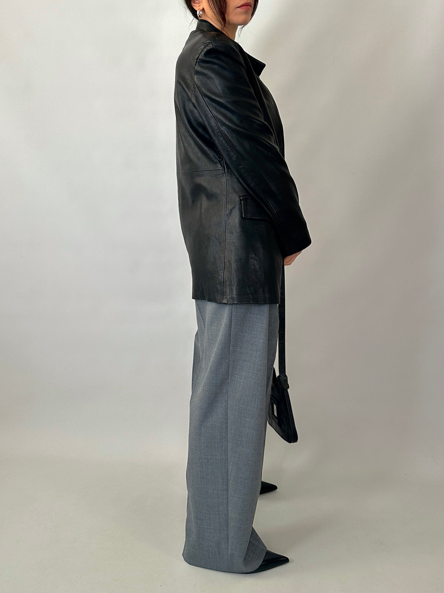 Minimal 90s genuine leather jacket