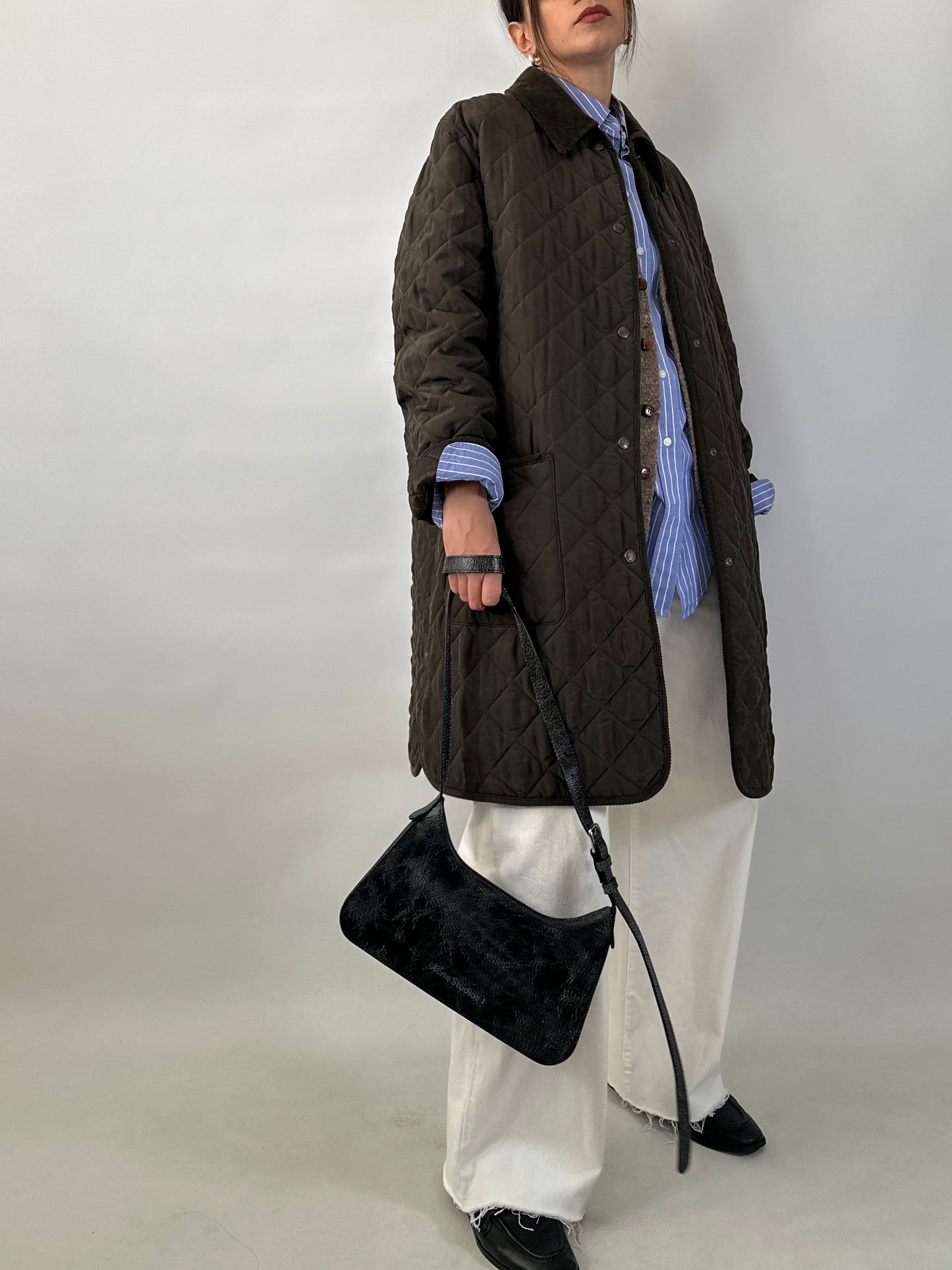 Silk long quilted jacket