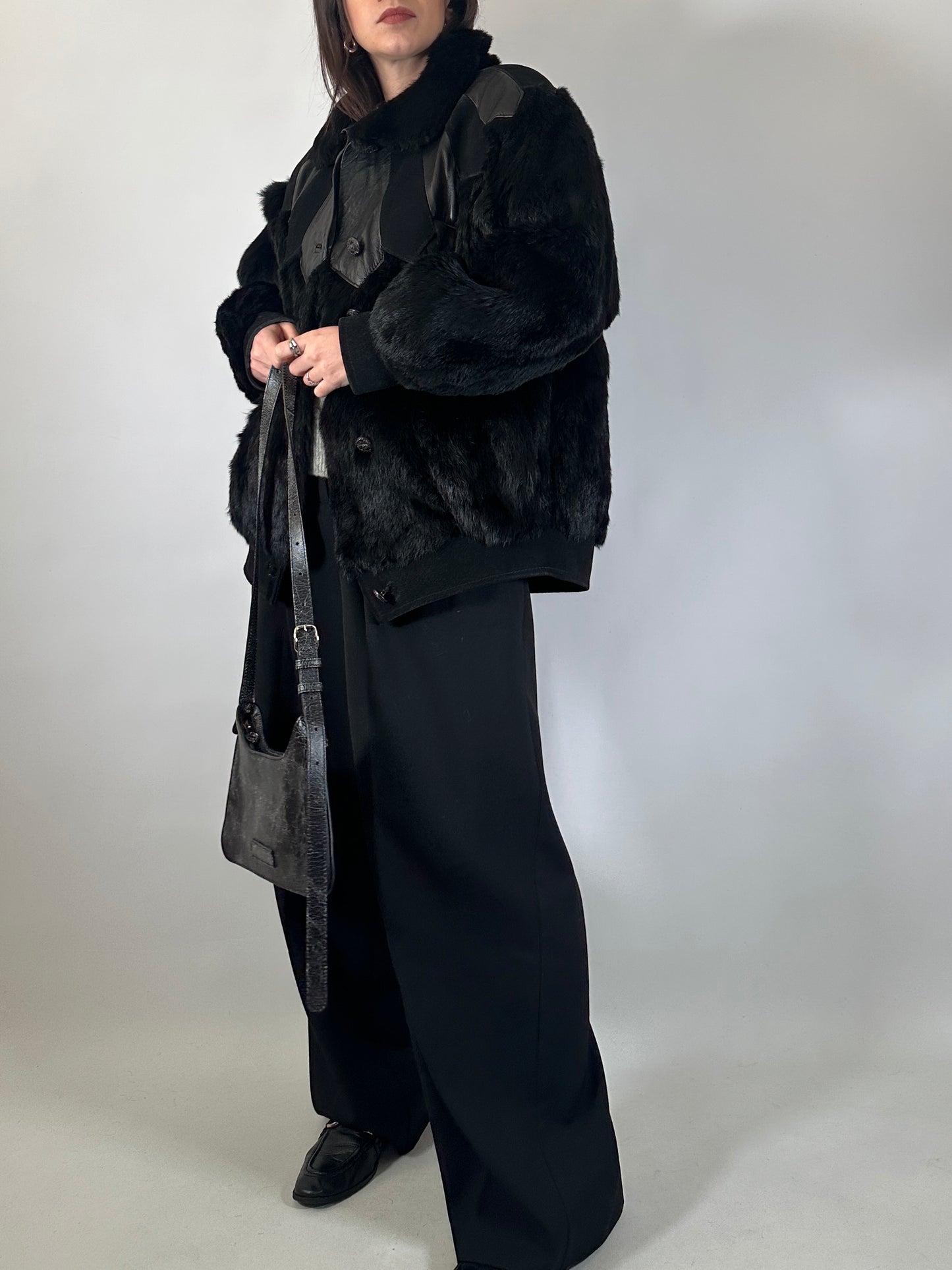 Vintage Fur & Leather Panel Jacket