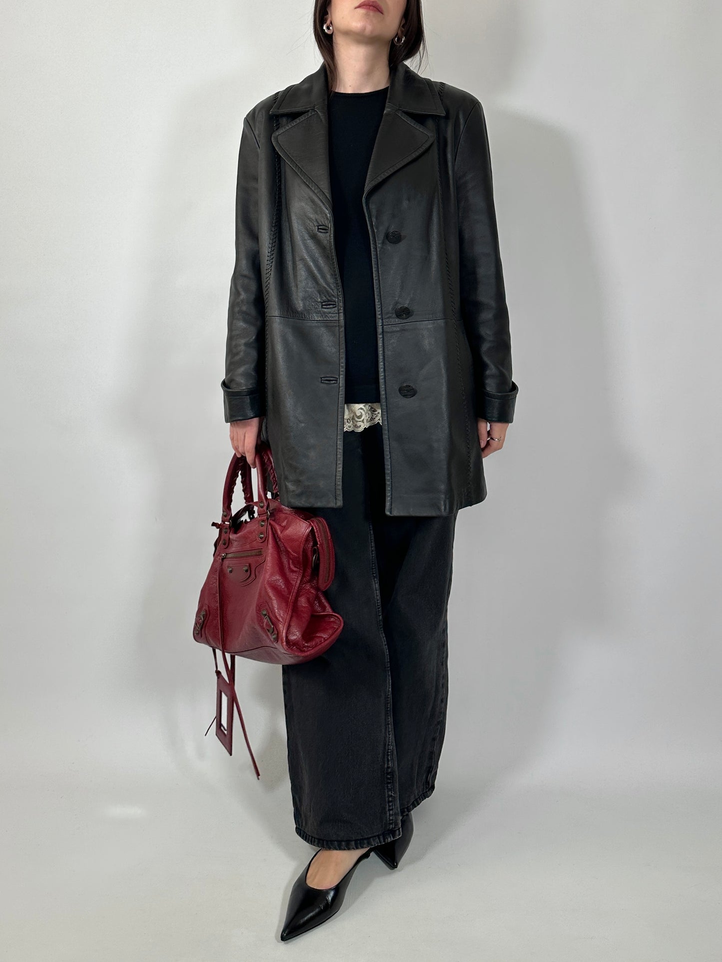Soft Leather Nappa Coat with Whipstitch Details