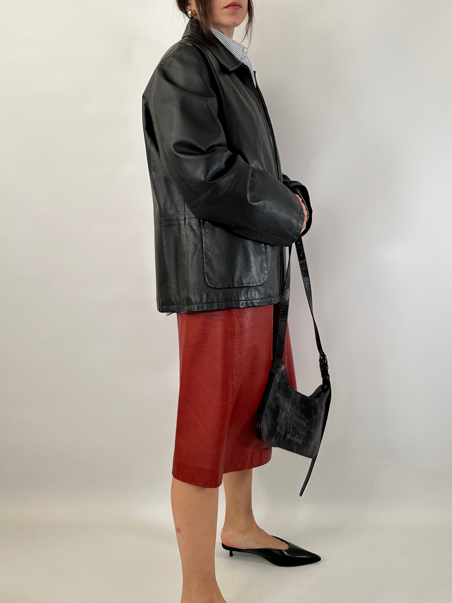 Black leather zip-up jacket