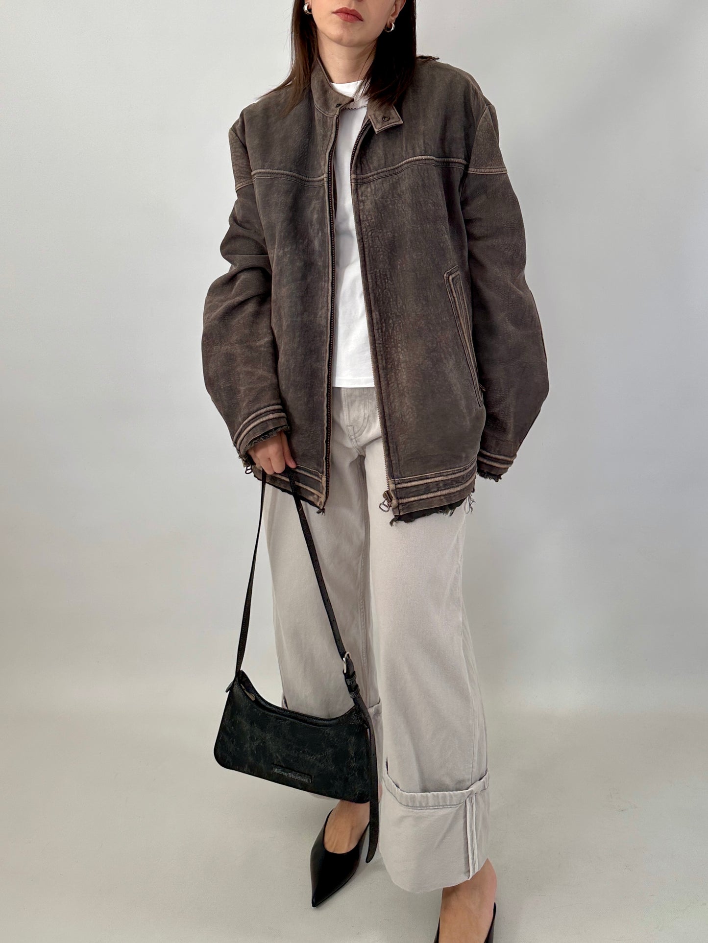 Boss distressed leather racer jacket