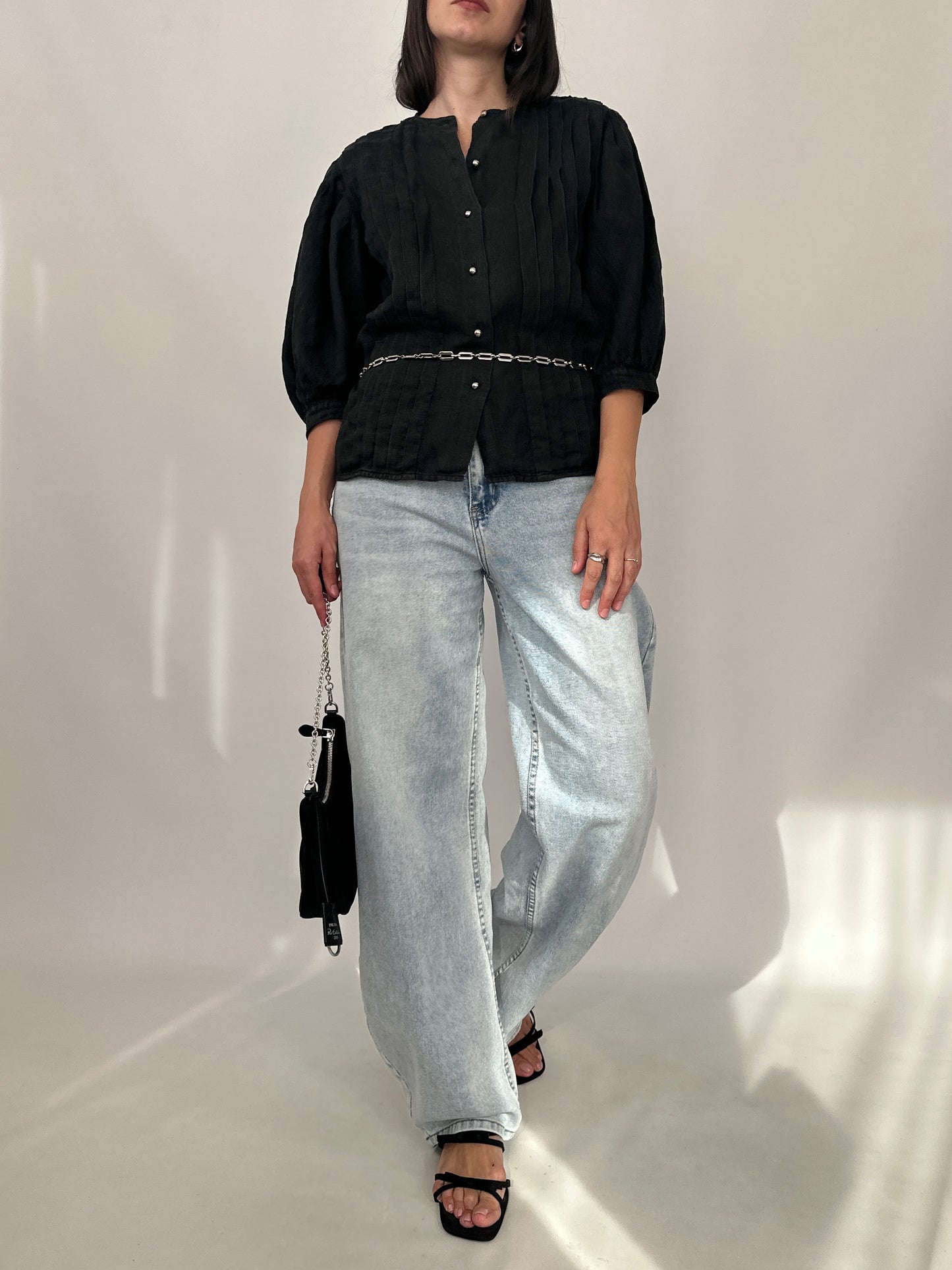 Vintage Linen Pleated Blouse