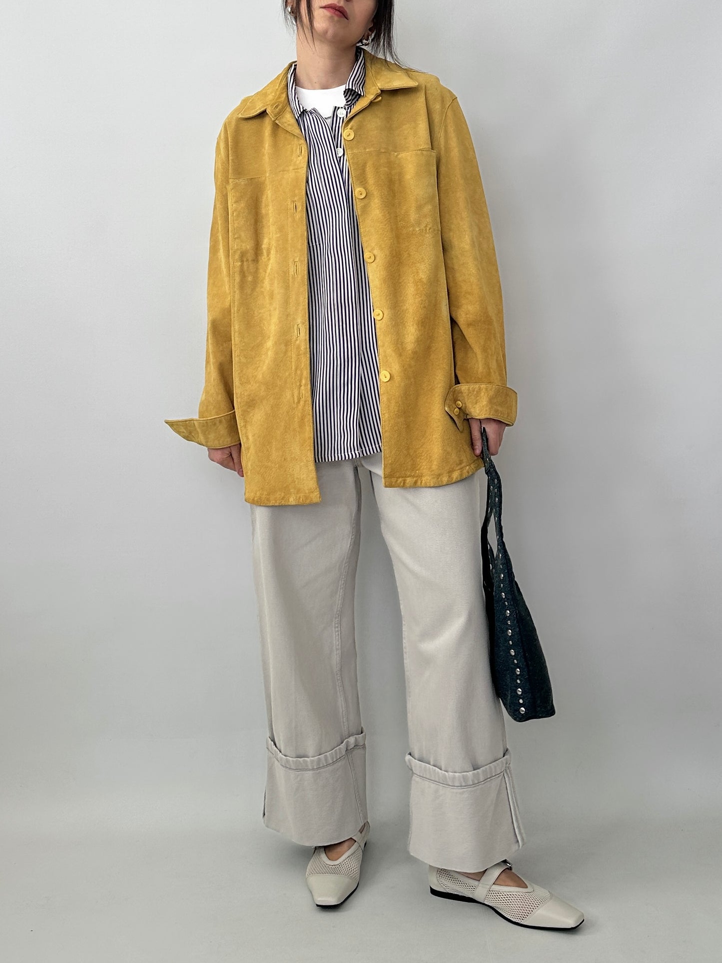 Yellow real suede overshirt