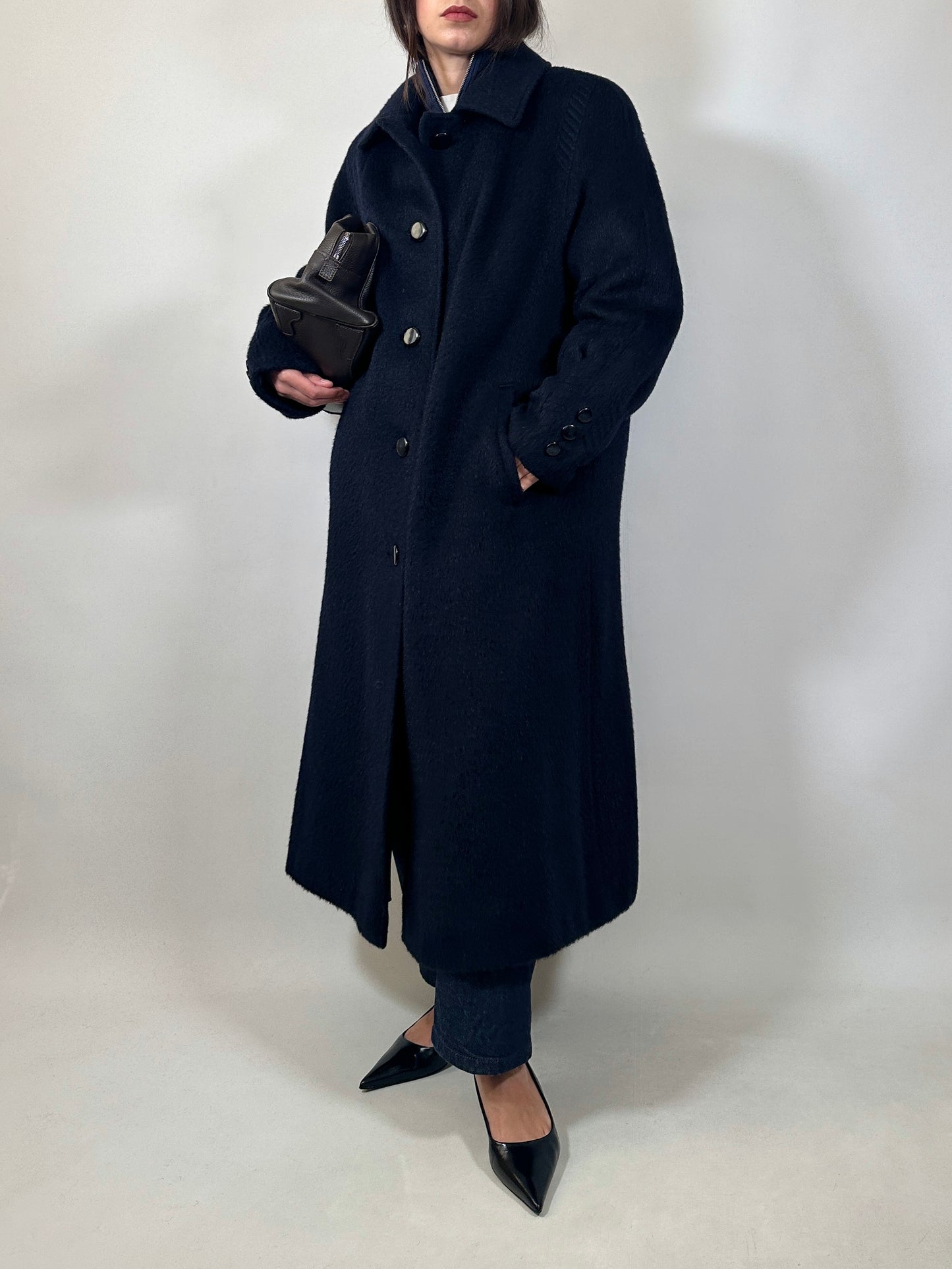 Long Blue Lama and Wool Coat