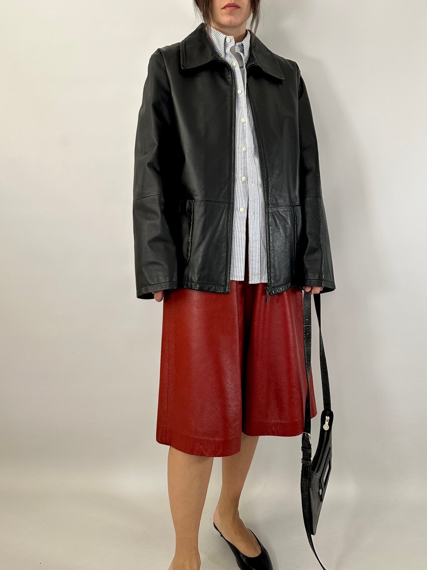 Black leather zip-up jacket