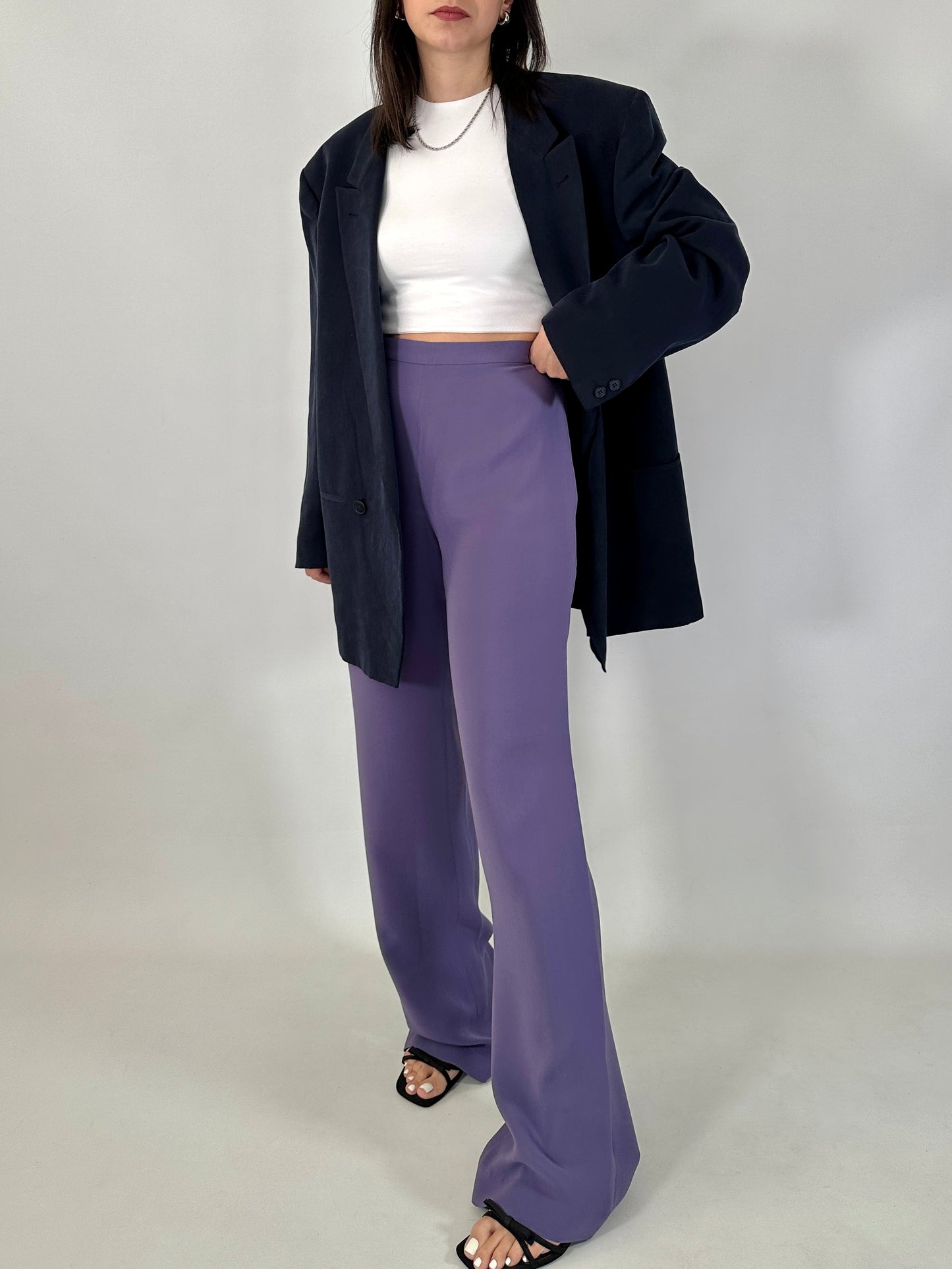 Wide leg pure silk trousers